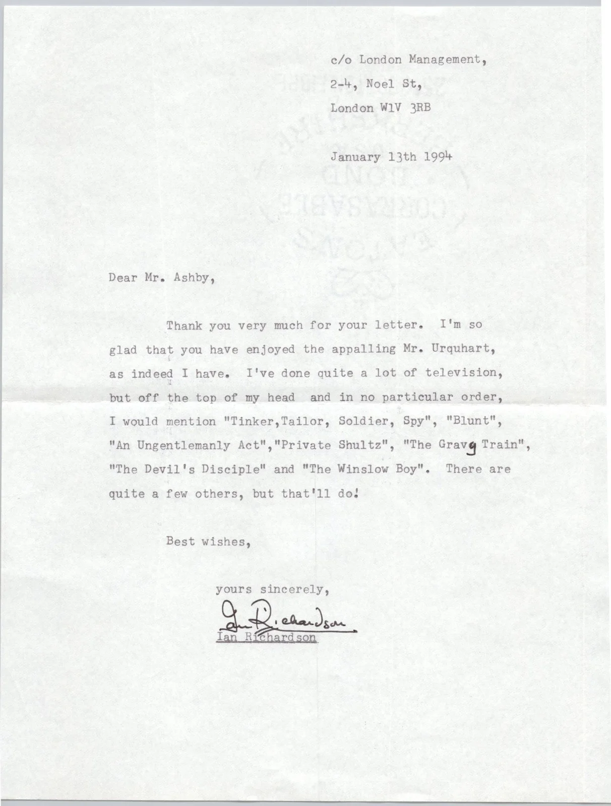 Ian Richardson — Ian Richardson Authentic Signed Photograph Movie Still with Letter to Fan Photo, изображение 3