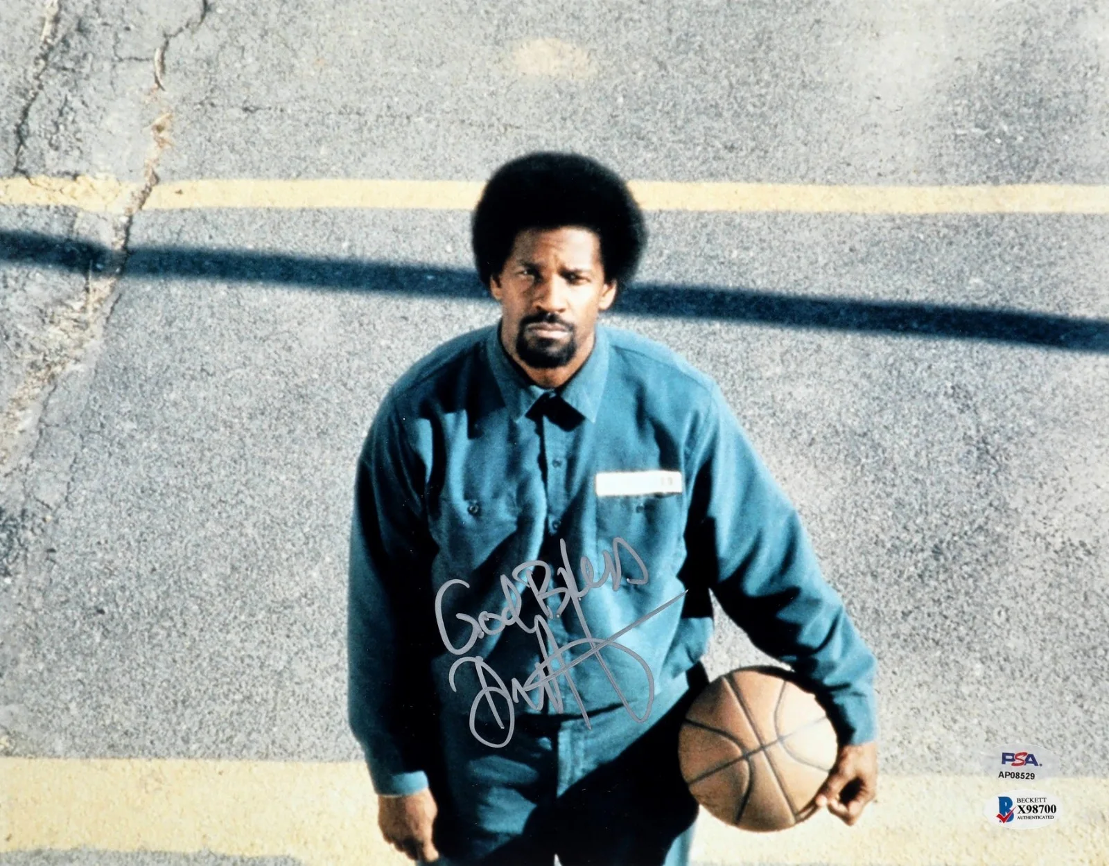 Denzel Washington — Denzel Washington Signed 11x14 Photo Inscribed "God Bless" (Beckett + PSA LOA)