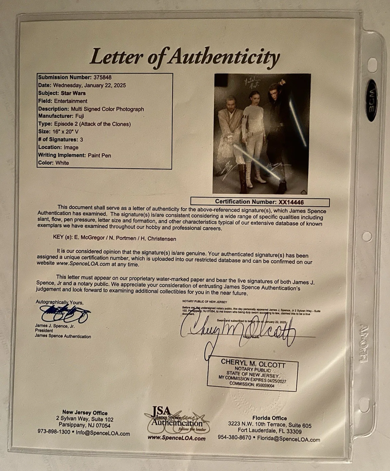 Natalie Portman, Hayden Christensen, Ewan McGregor — Ewan McGregor Natalie Portman Hayden Christensen signed 16 x 20 JSA Star Wars, изображение 5