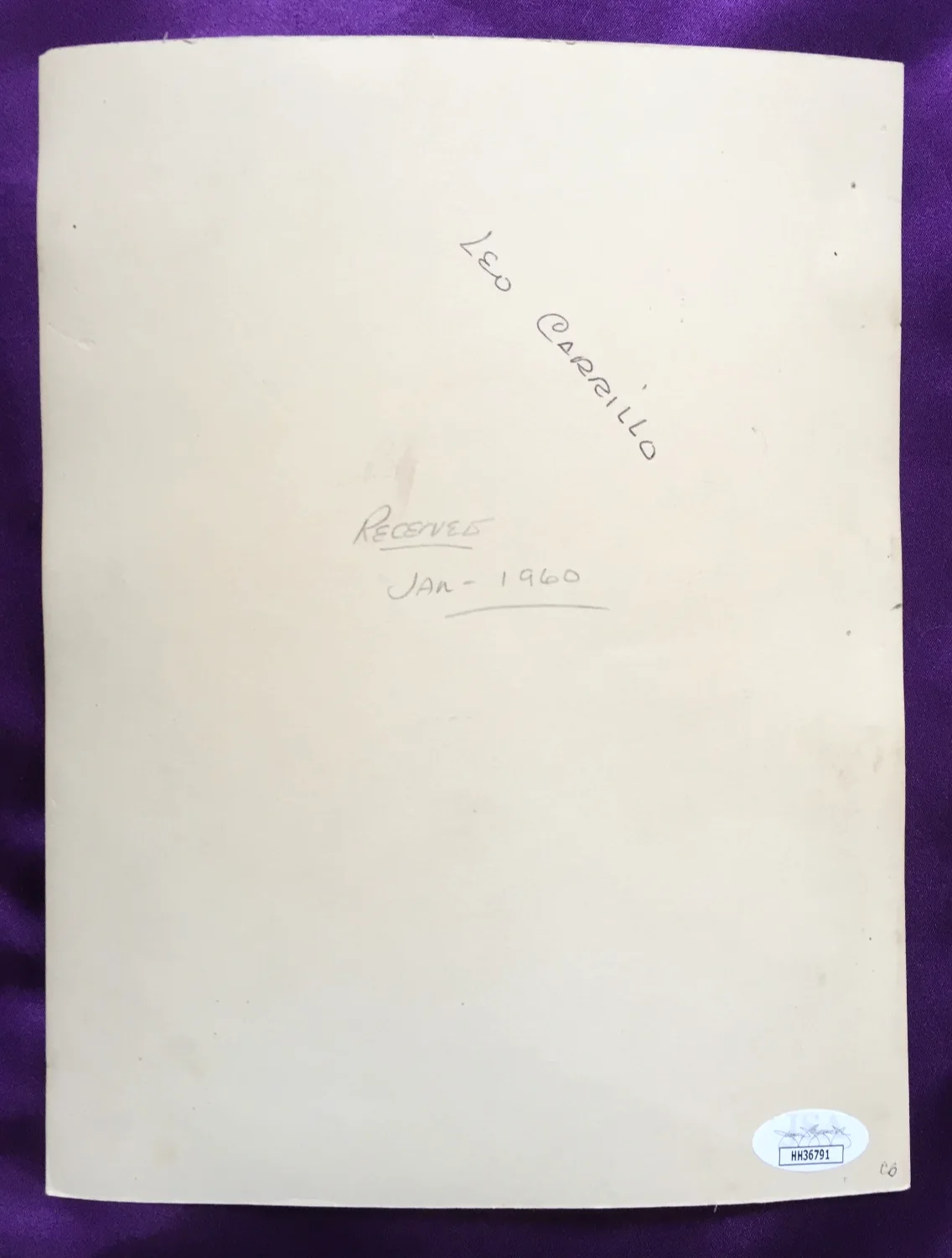 Leo Carillo — LEO CARRILLO - Pancho in Cisco Kid - Large, SIGNED Photo - JSA Authentication, image 3