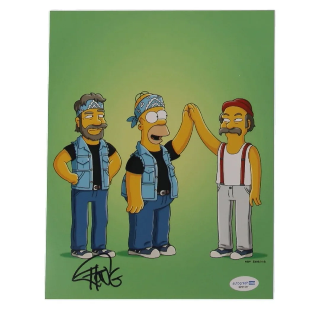 Cheech Marin Tommy Chong — Certified Autographed Tommy Chong Simpsons Photo w Homer Cheech 8x10 COA (ACOA)