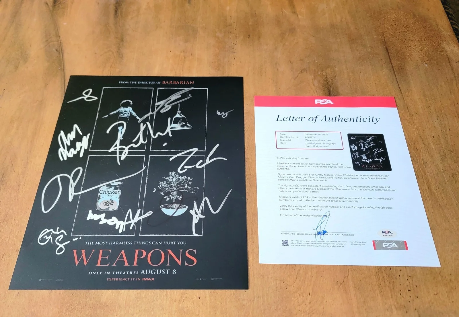 Zach Cregger, Amy Madigan, Julia Garner — Weapons cast 12 signed 11x14 Photo PSA Julia Garner Amy Madigan Cary Christopher