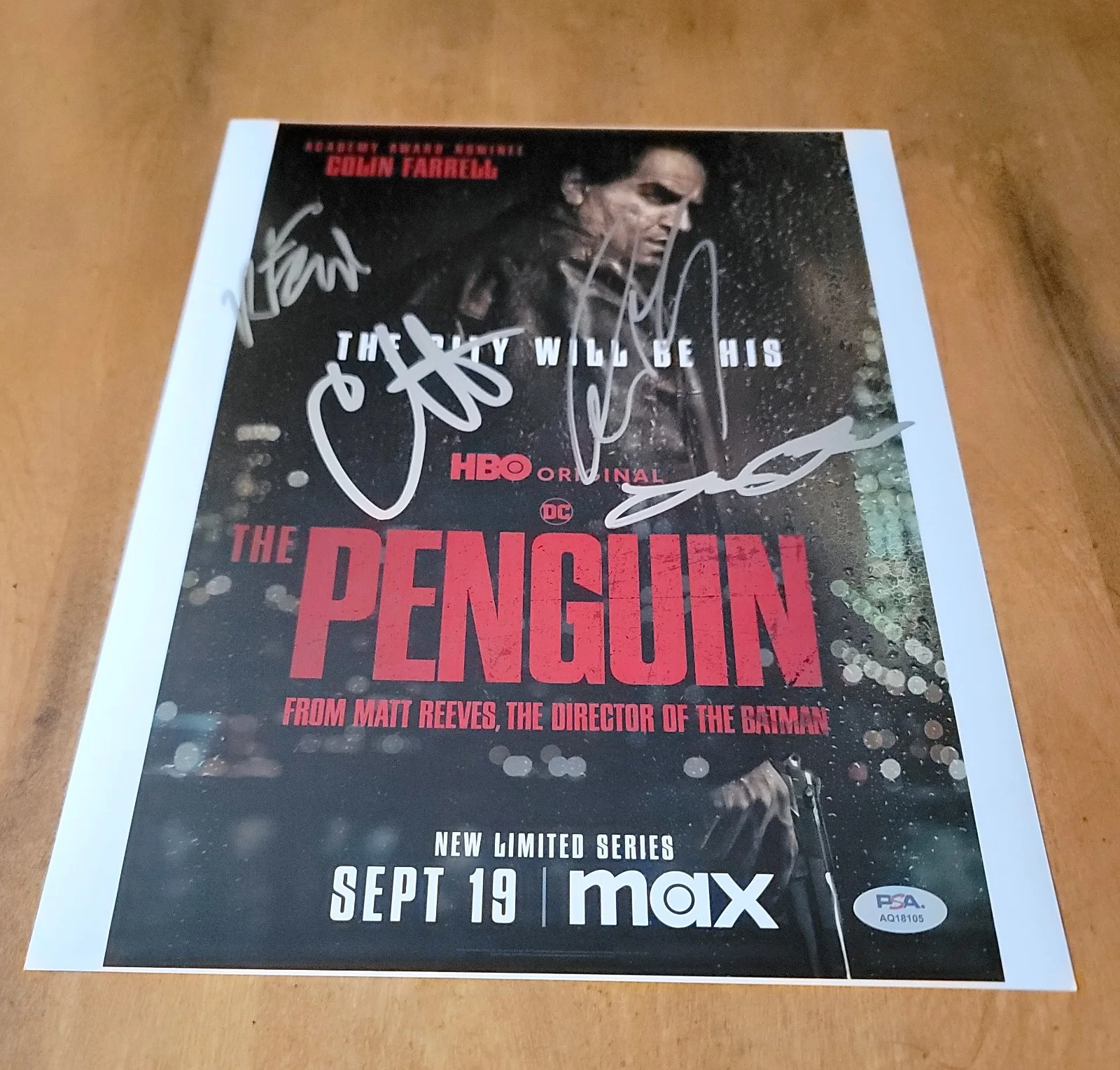 Colin Farrell, Cristin Milioti, Rhenzy Feliz, Lauren LeFranc — The Penguin cast 4x signed 11x14 photo PSA DNA Colin Farrell Cristin Milioti
