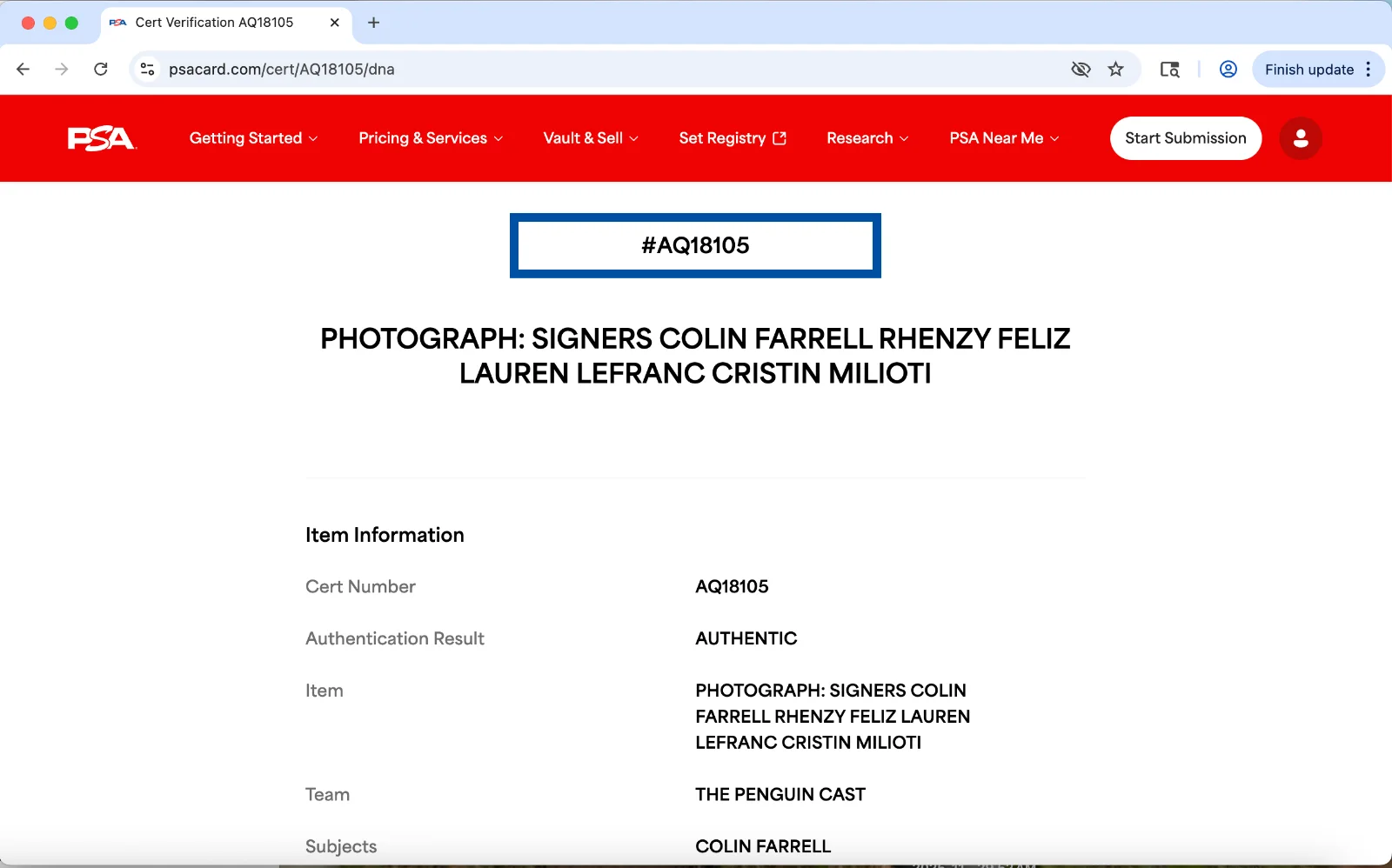 Colin Farrell, Cristin Milioti, Rhenzy Feliz, Lauren LeFranc — The Penguin cast 4x signed 11x14 photo PSA DNA Colin Farrell Cristin Milioti, изображение 3