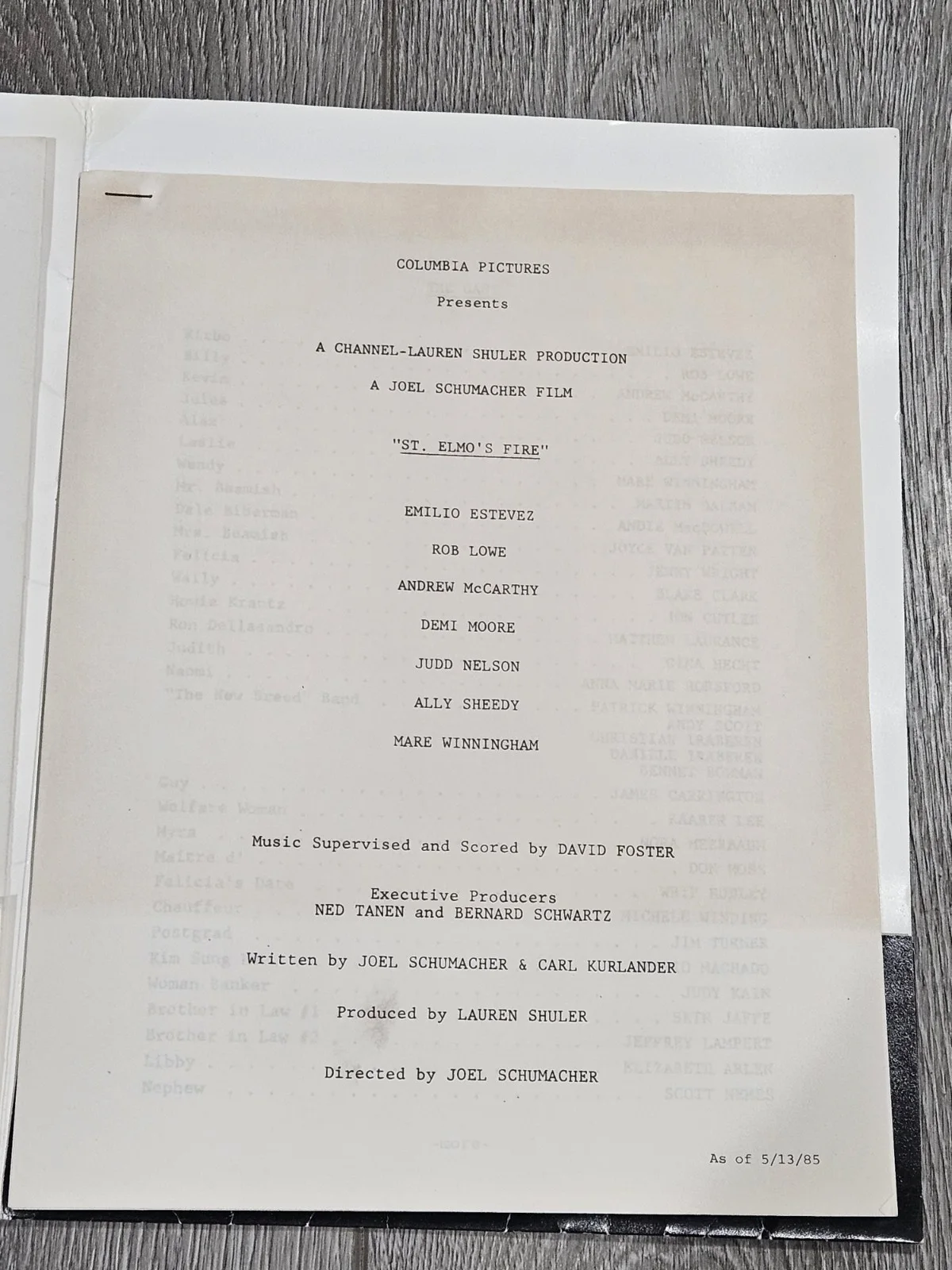 St Elmo's Fire Cast,Credits and Production sheets., image 4