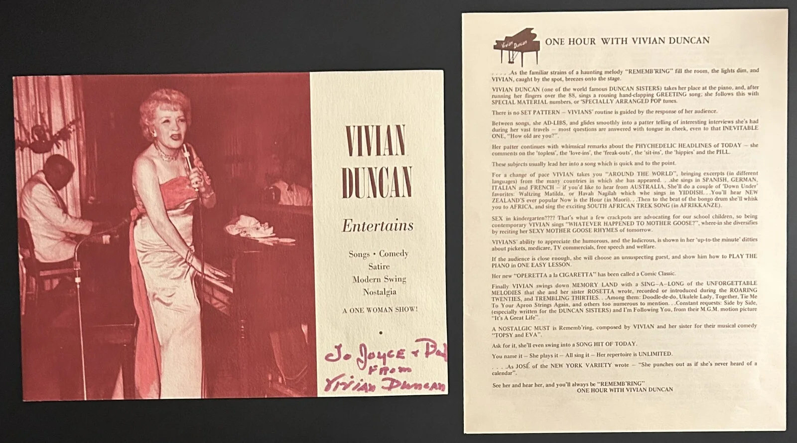 c. 1960s Entertainer Vivian Duncan Autographed Photo & Program, image 2