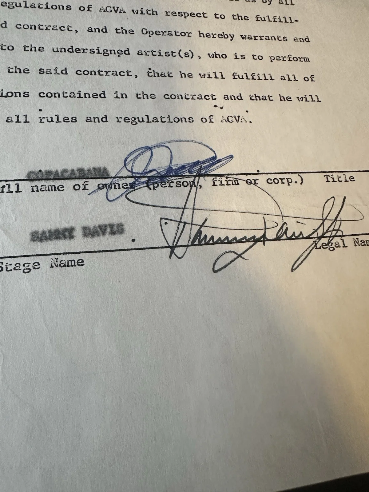 Sammy Davis, Jr. Signed Copacabana Contract! JSA Letter of Authenticity., image 4