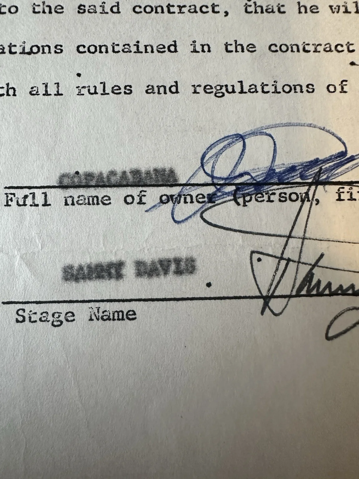 Sammy Davis, Jr. Signed Copacabana Contract! JSA Letter of Authenticity., image 5