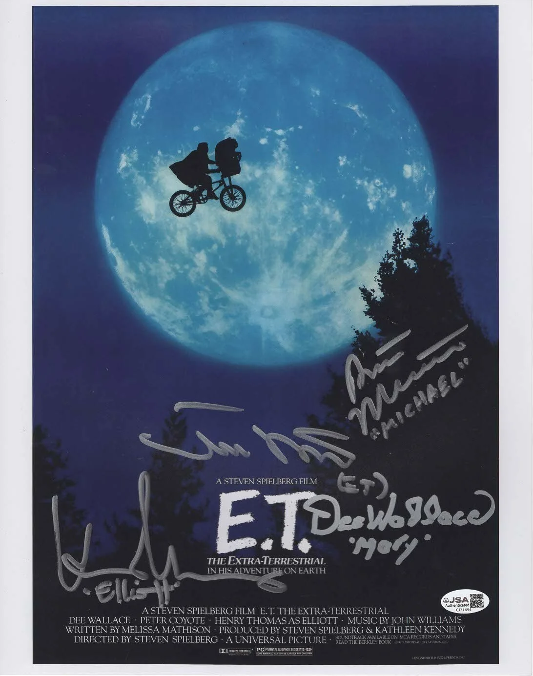 Matthew DeMeritt, Henry Thomas, Dee Walace & Robert MacNaughton — Cast signed autographed 11x14 photo E.T JSA DeMeritt Thomas MacNaughton Wallace