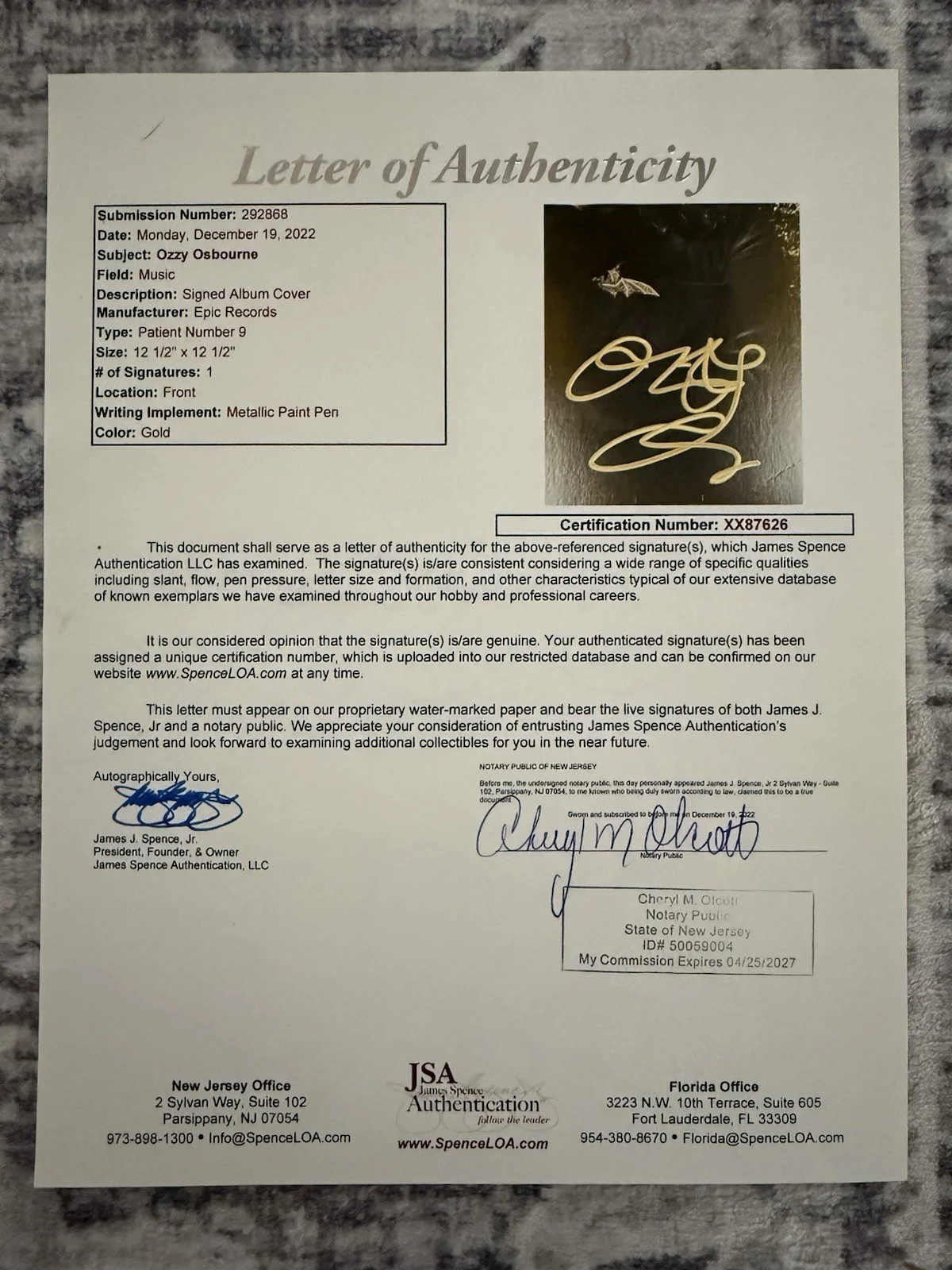 Ozzy Osbourne Signed Patient Number 9 Vinyl JSA COA LOA LEGEND RIP, изображение 4