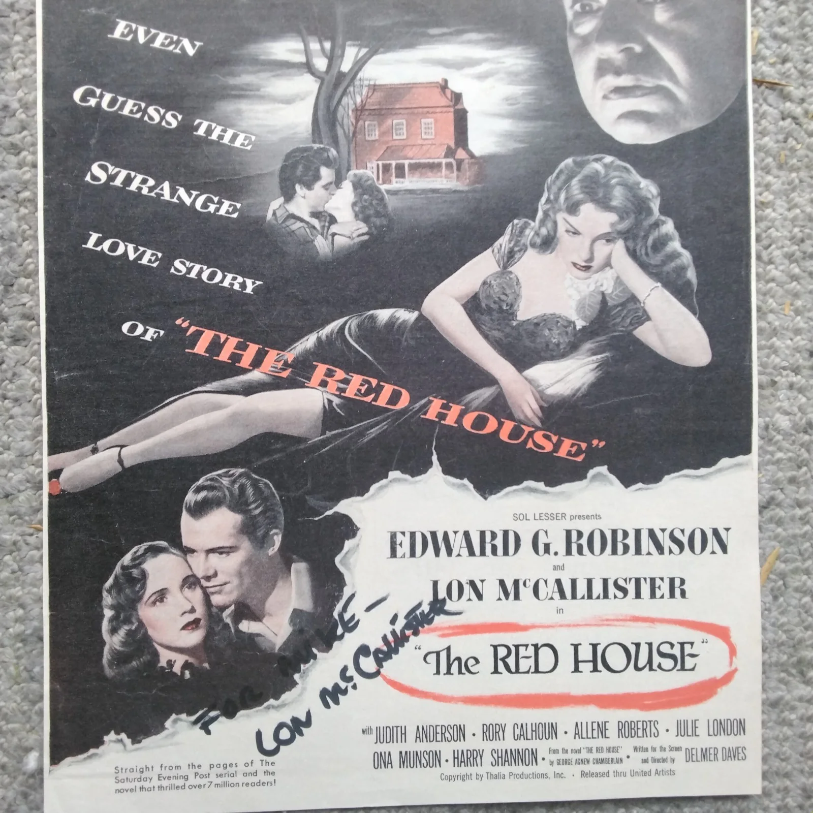 Lon McCallister SIGNED 1947 Movie Ad The Red House Edward G Robinson Film Noir, изображение 2