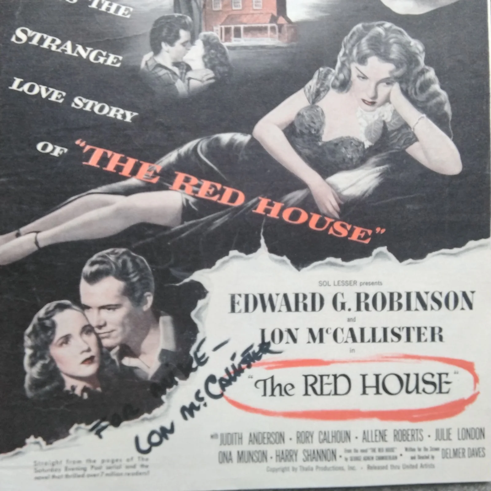 Lon McCallister SIGNED 1947 Movie Ad The Red House Edward G Robinson Film Noir, изображение 3