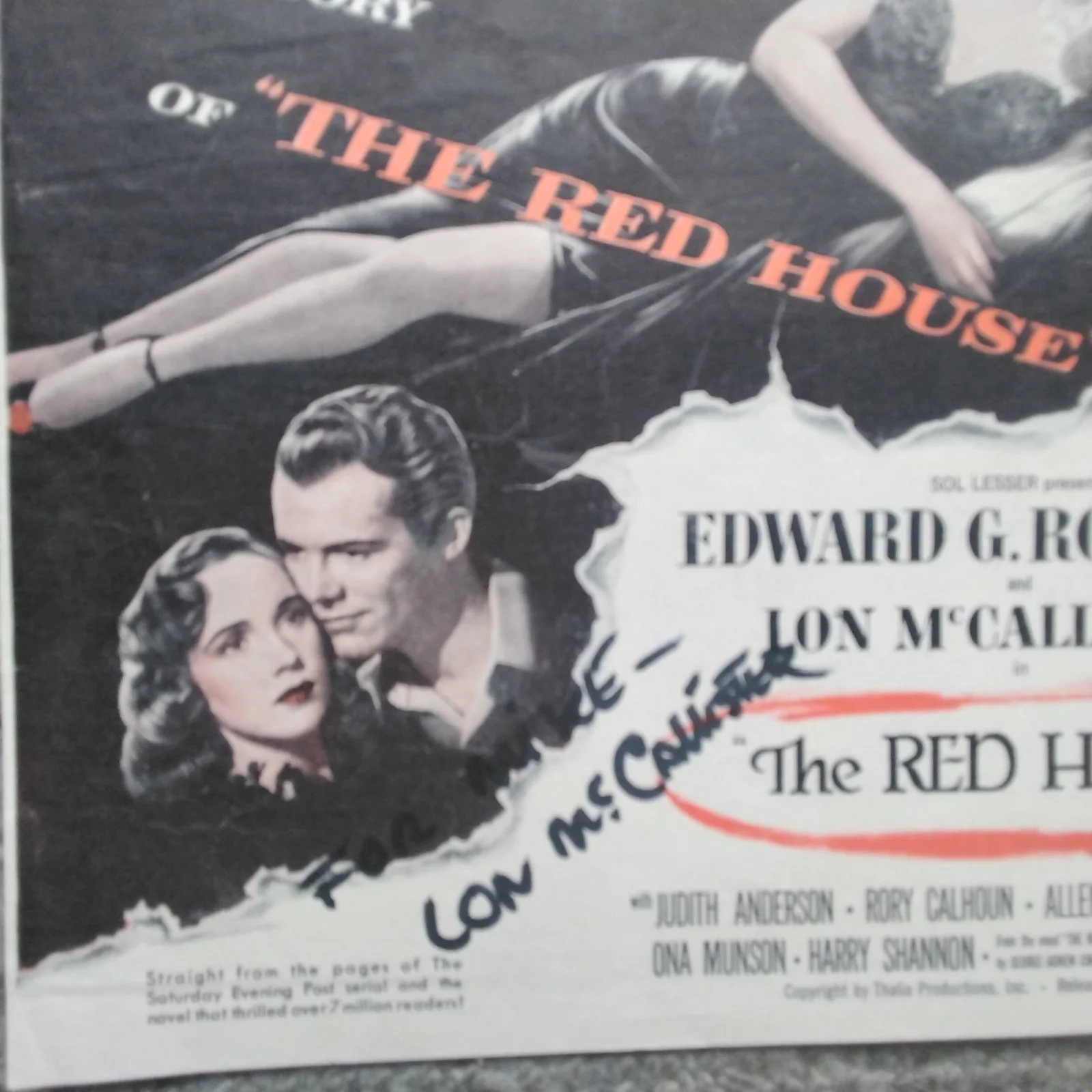 Lon McCallister SIGNED 1947 Movie Ad The Red House Edward G Robinson Film Noir, изображение 4