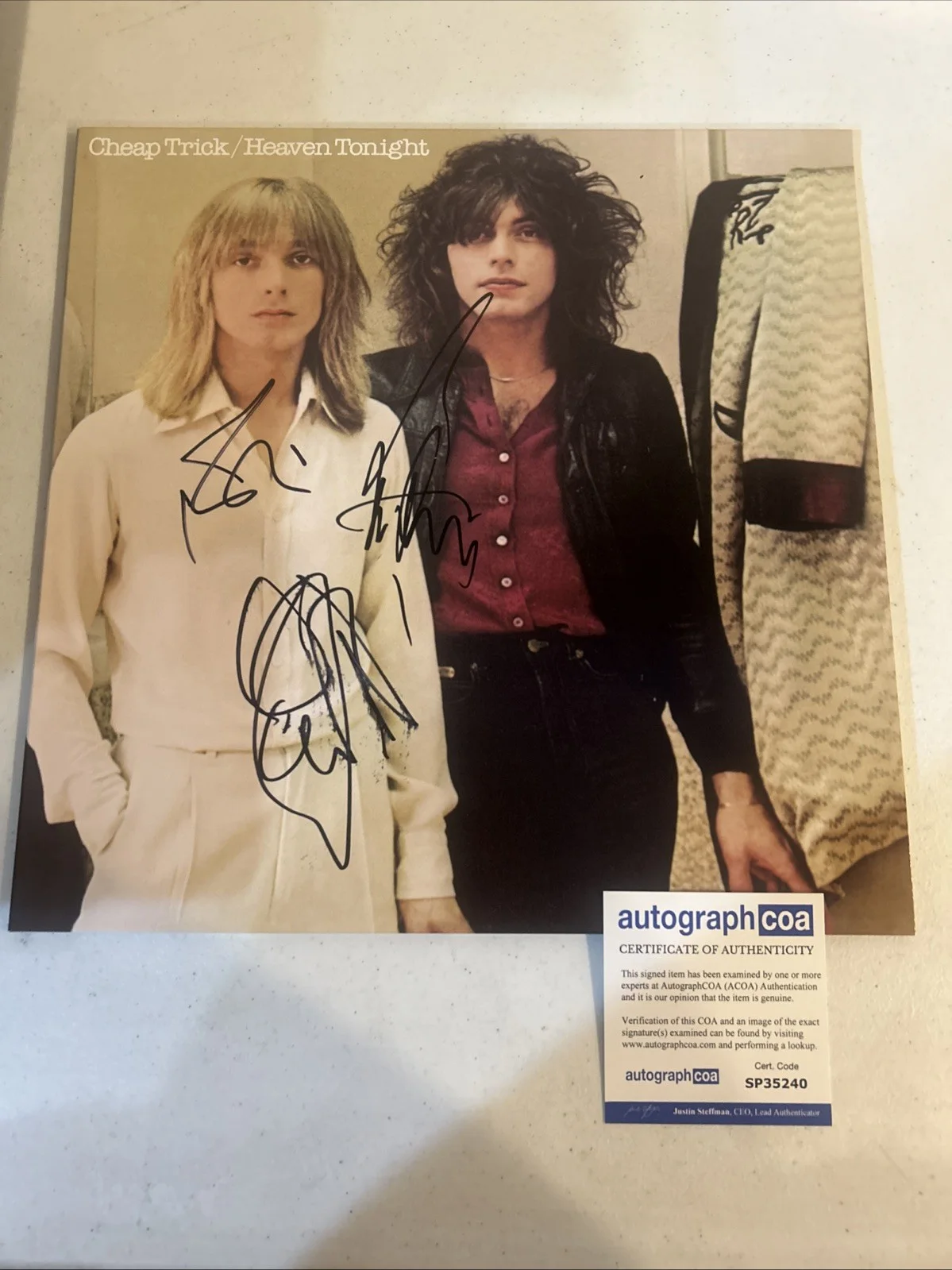 CHEAP TRICK SIGNED AUTOGRAPH VINYL ALBUM ACOA HEAVEN TONIGHT RECORD RICK ROBIN, изображение 2
