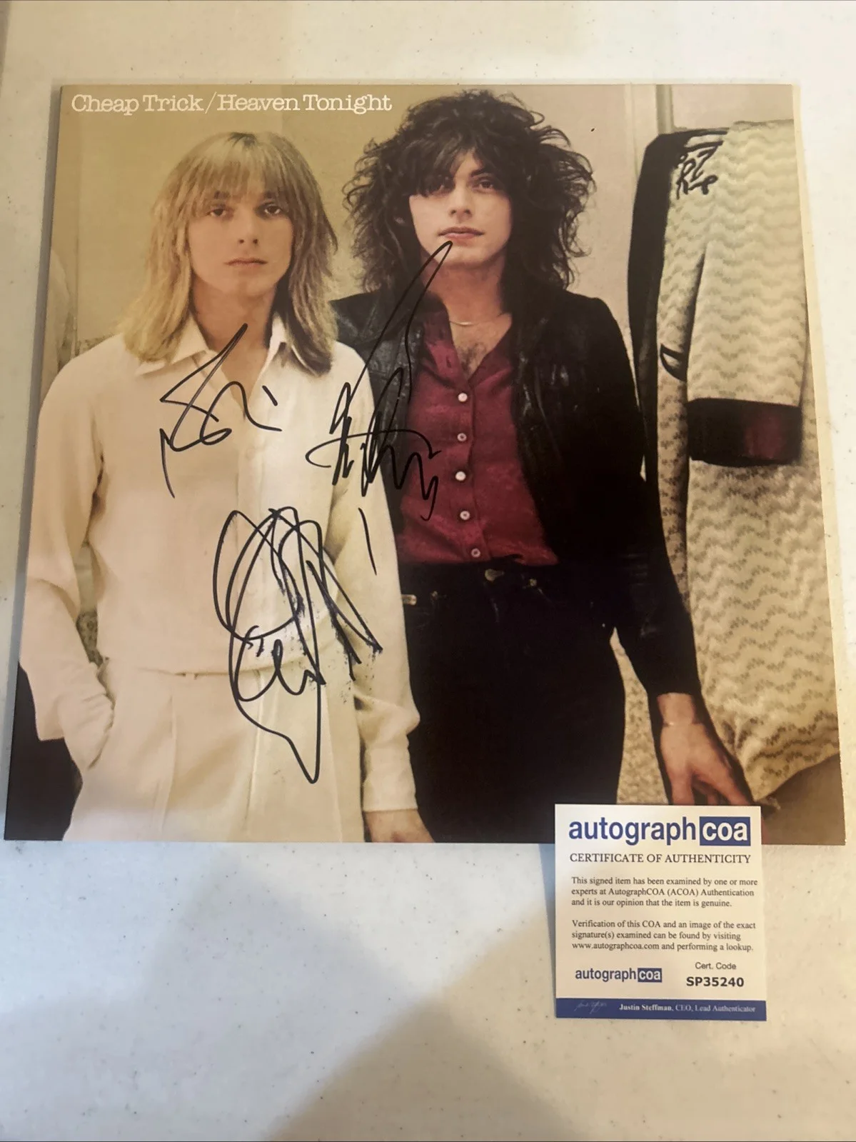 CHEAP TRICK SIGNED AUTOGRAPH VINYL ALBUM ACOA HEAVEN TONIGHT RECORD RICK ROBIN, изображение 3