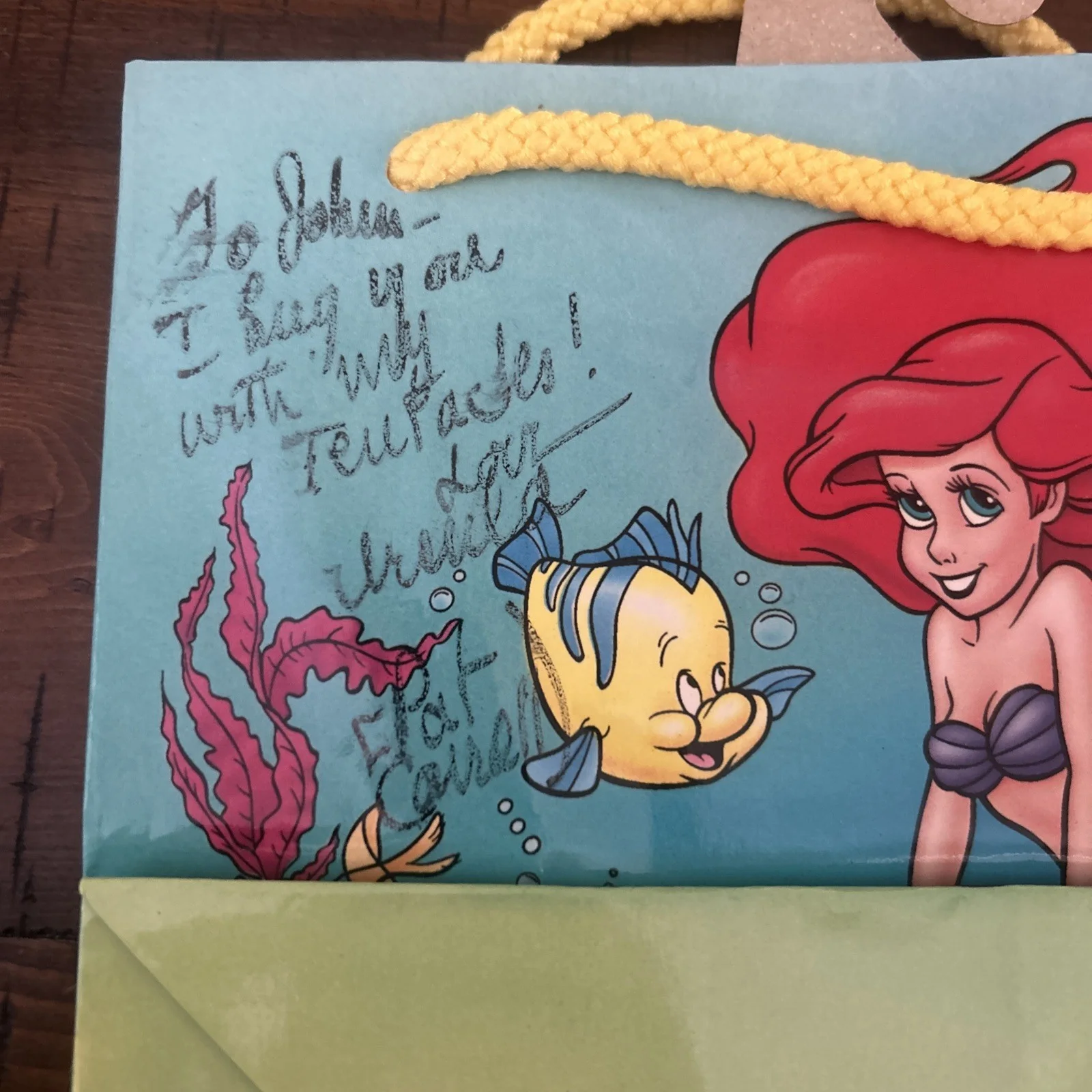 Pat Carrol — PAT CARROLL Signed Autographed Gift Bag Ursula LITTLE Mermaid “Hug You With My.., image 2