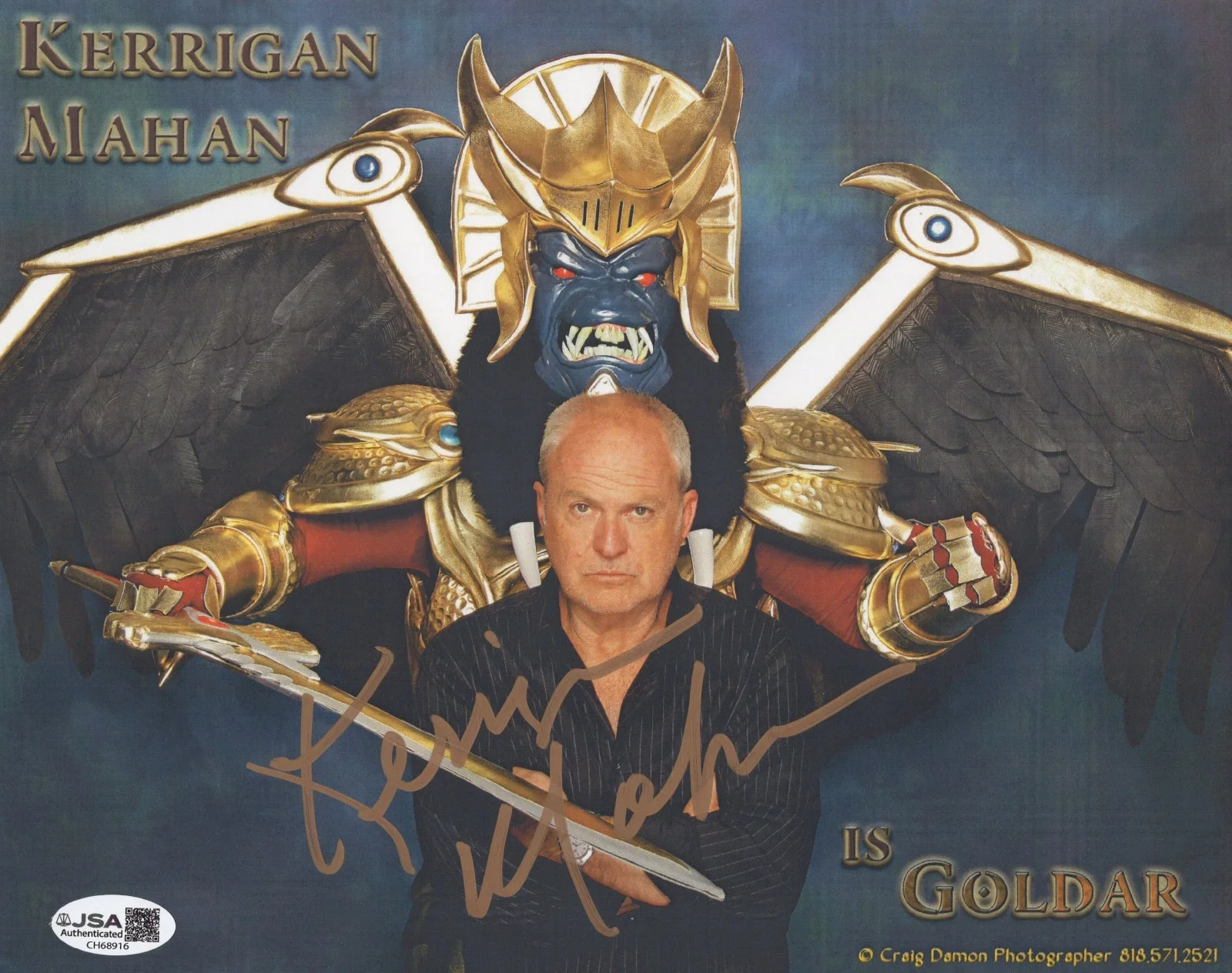 Kerrigan Mahan — Mighty Morphin Power Rangers- Kerrigan Mahan signed Goldar 8x10 photo JSA COA