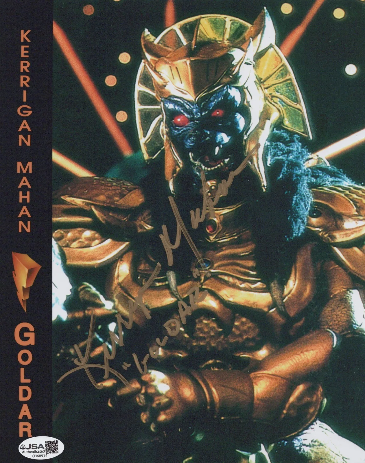 Kerrigan Mahan — Mighty Morphin Power Rangers- Kerrigan Mahan signed Goldar 8x10 photo JSA COA