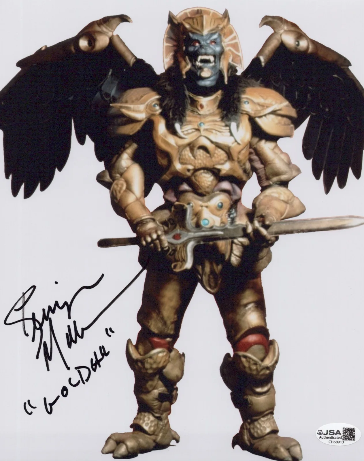 Kerrigan Mahan — Mighty Morphin Power Rangers- Kerrigan Mahan signed Goldar 8x10 photo JSA COA