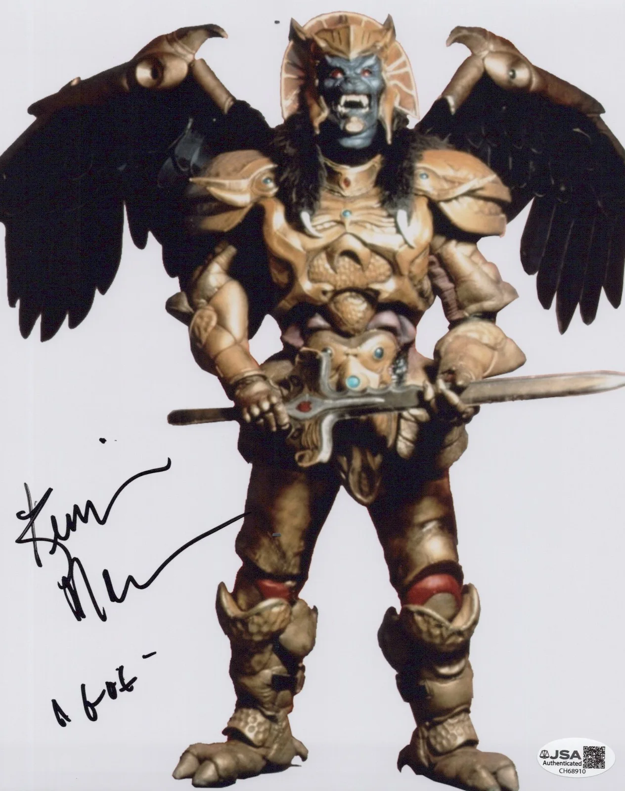 Kerrigan Mahan — Mighty Morphin Power Rangers- Kerrigan Mahan signed Goldar 8x10 photo JSA COA