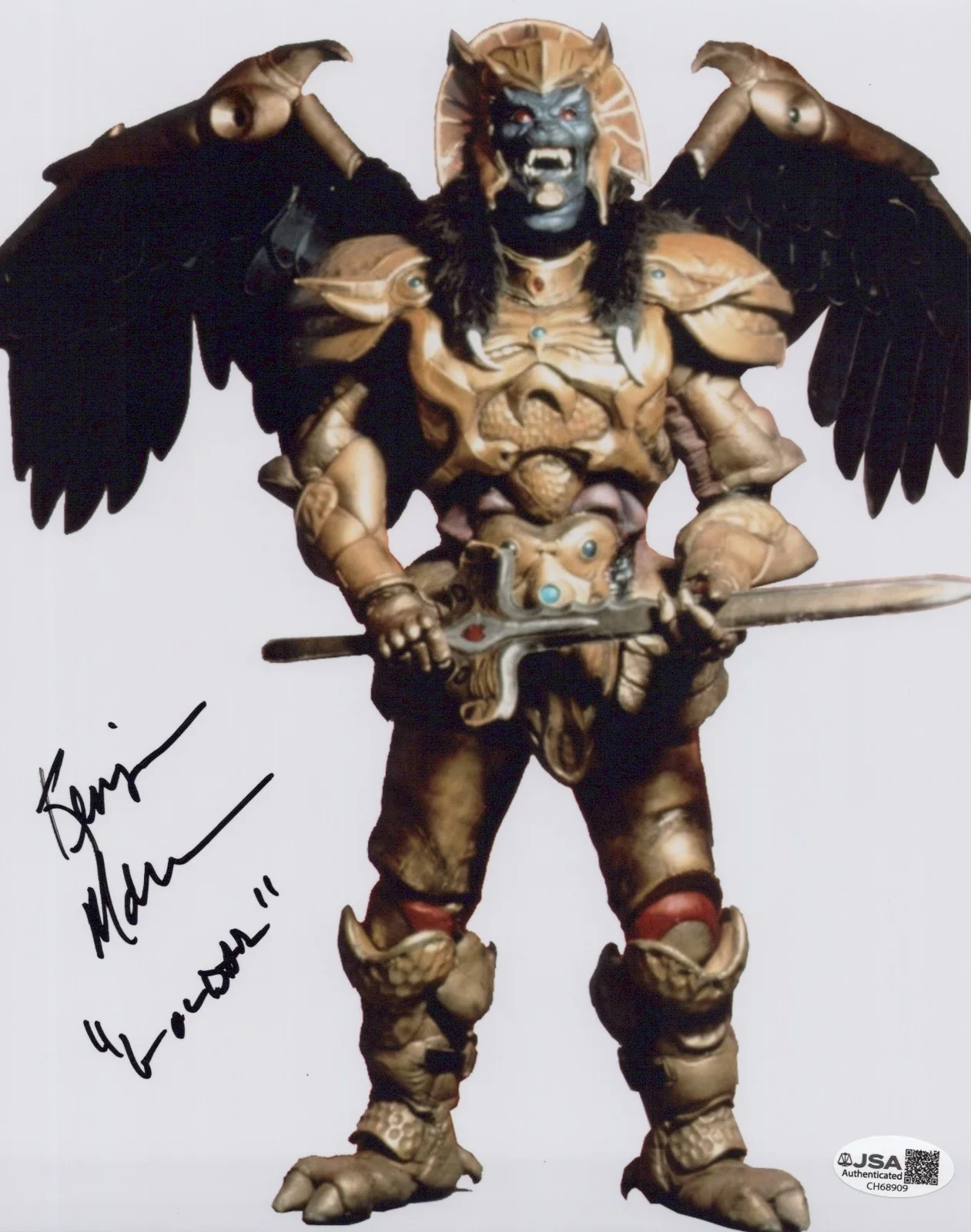 Kerrigan Mahan — Mighty Morphin Power Rangers- Kerrigan Mahan signed Goldar 8x10 photo JSA COA