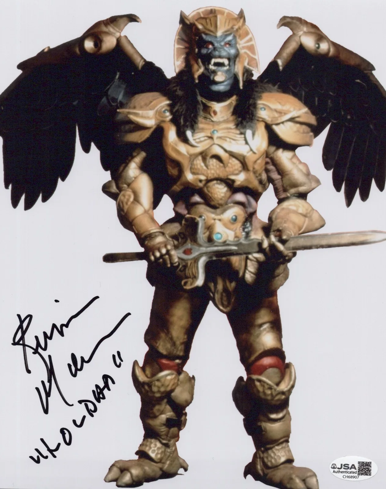 Kerrigan Mahan — Mighty Morphin Power Rangers- Kerrigan Mahan signed Goldar 8x10 photo JSA COA