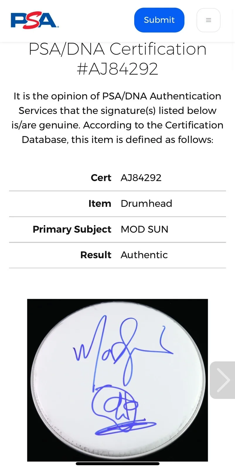 MOD SUN SIGNED DRUMHEAD INTERNET KILLED THE ROCKSTAR PSA/DNA CERTIFIED SKETCH #2, image 2