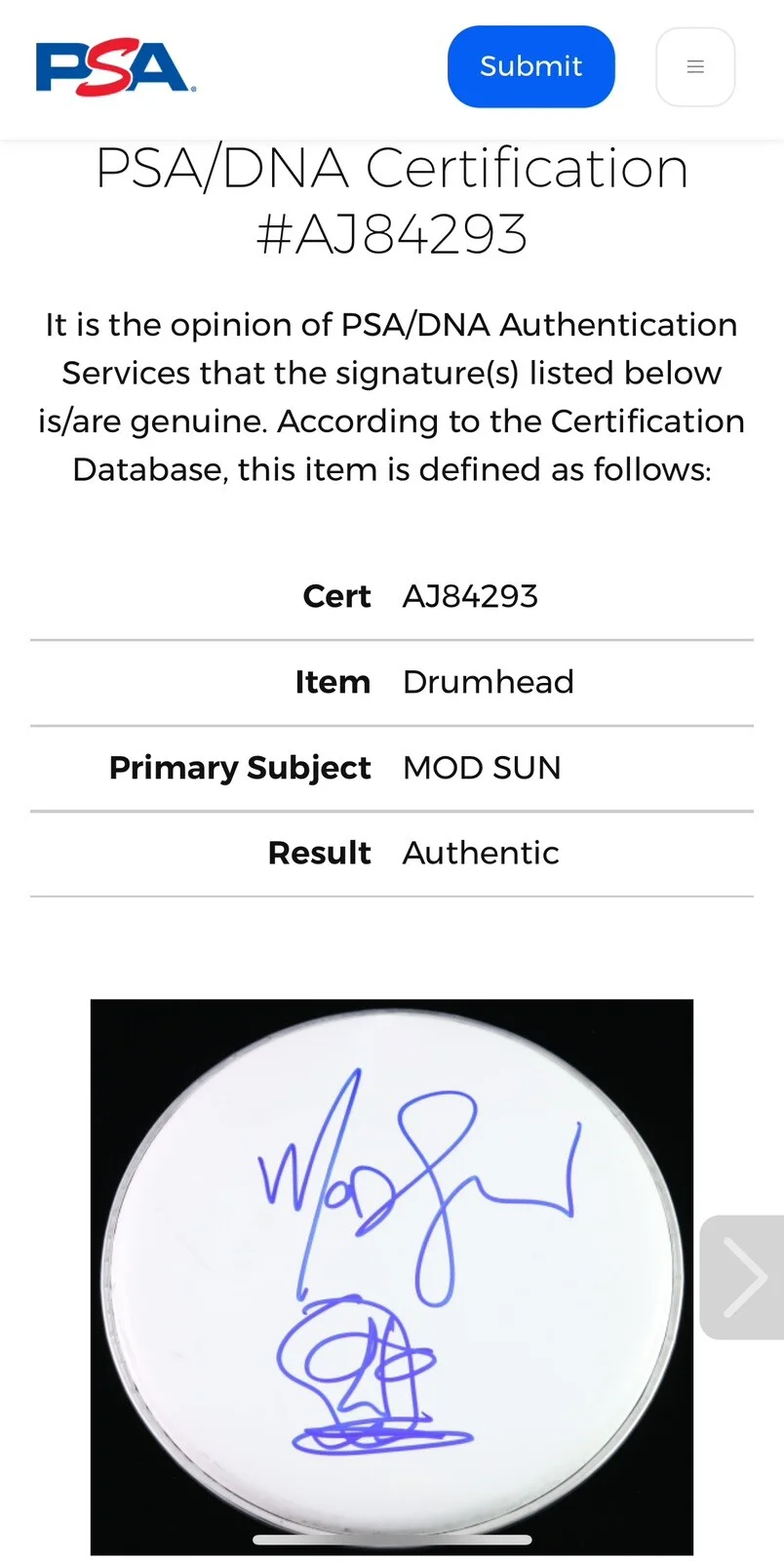 MOD SUN SIGNED DRUMHEAD INTERNET KILLED THE ROCKSTAR PSA/DNA CERTIFIED SKETCH #3, изображение 2