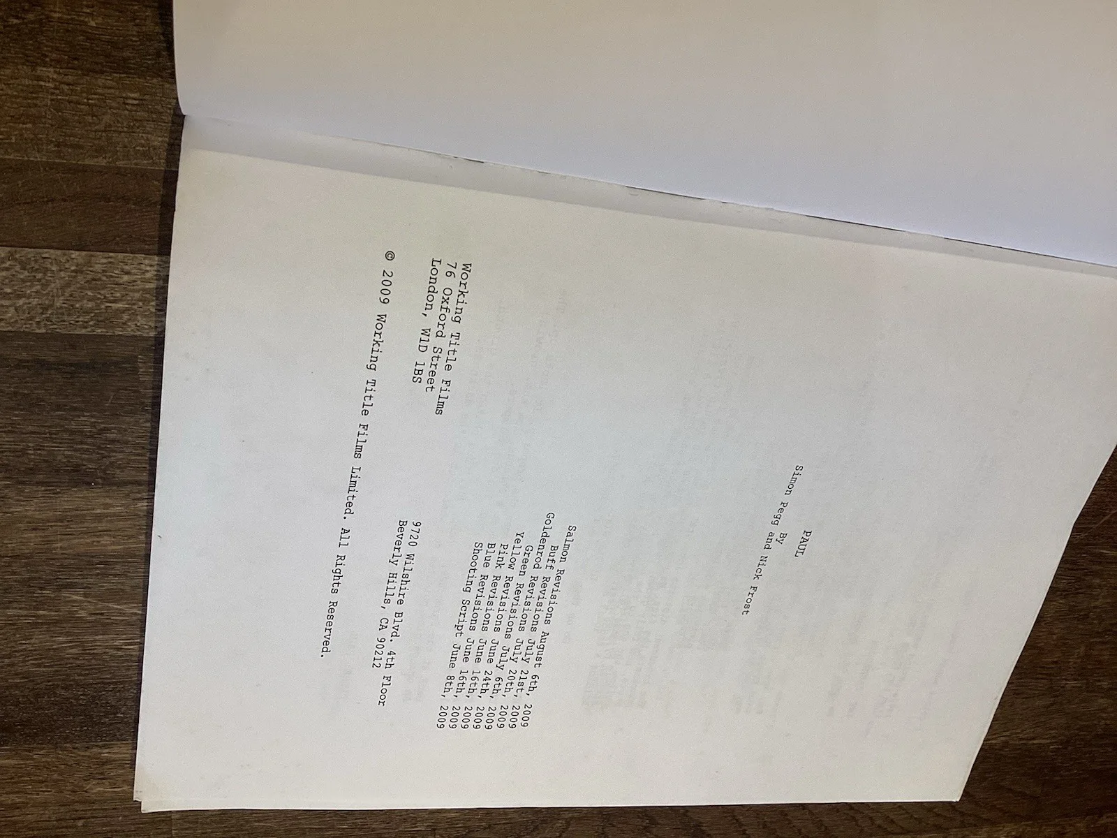 PAUL (2011) Movie Script Working Title Films Simon Pegg Nick Frost Seth Roger, image 3