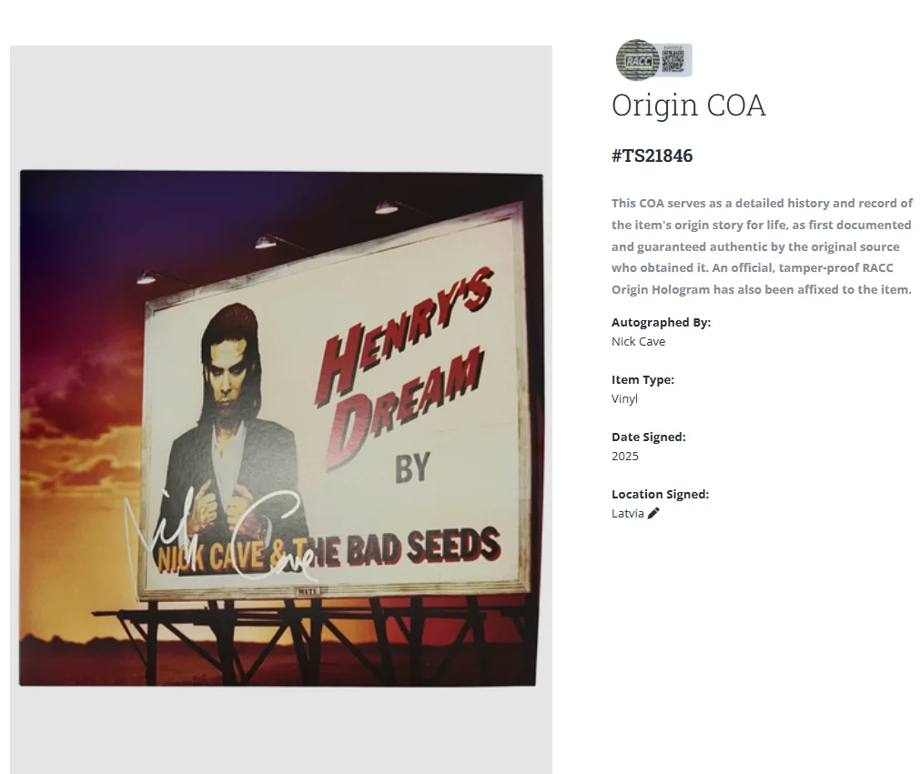 Nick Cave Henry's Dream Autographed Vinyl Record Album LP w/COA, изображение 2