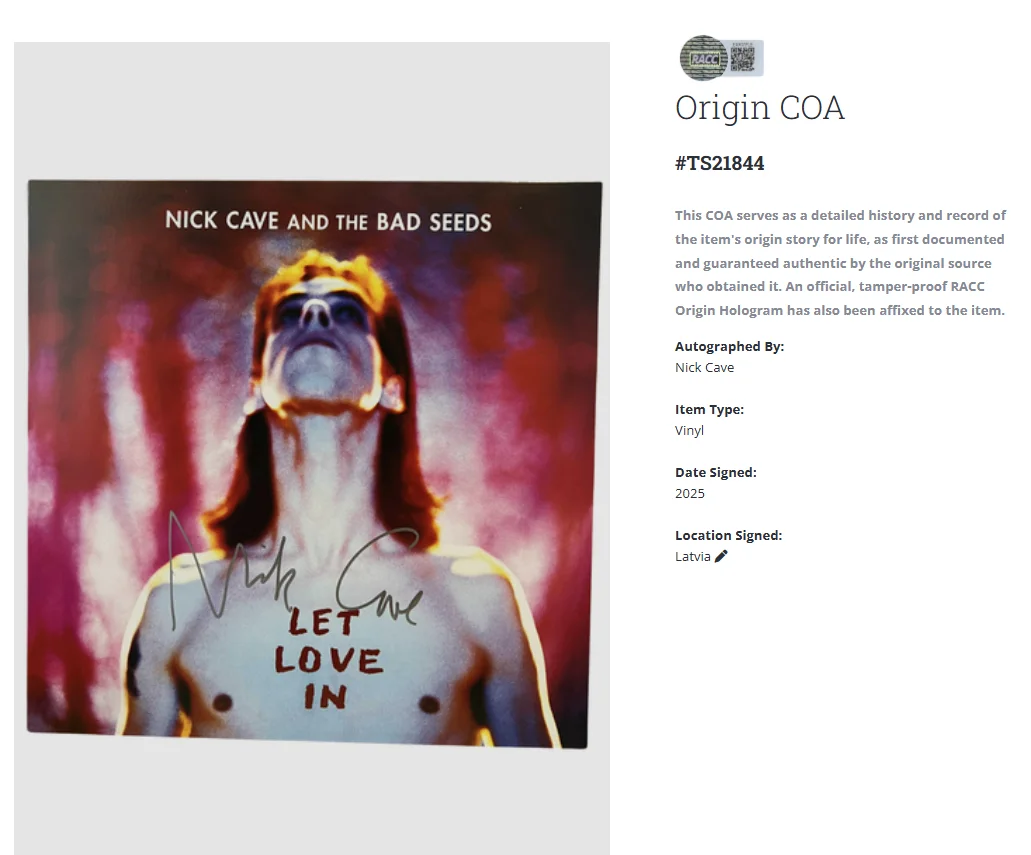 Nick Cave From Let Love In Autographed Vinyl Record Album LP w/COA, image 2