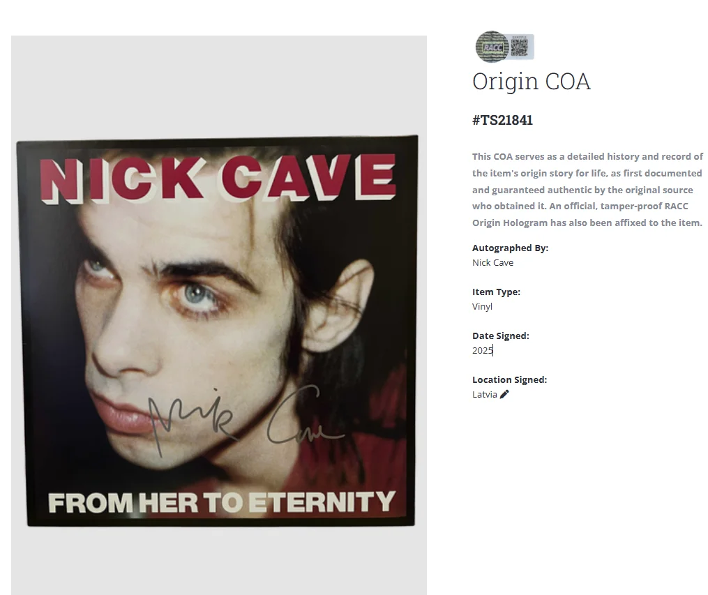 Nick Cave From Her To Eternity Signed Autographed Vinyl Record Album LP w/COA, изображение 2