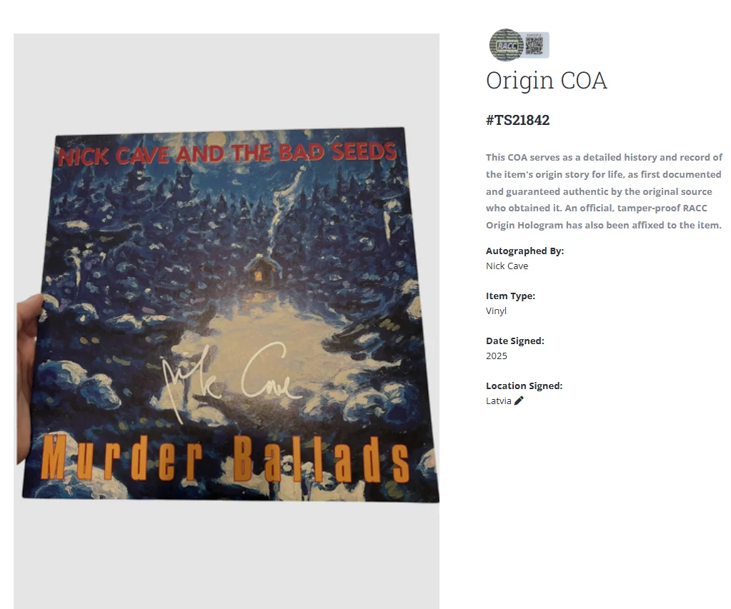 Nick Cave From Murder Ballads Autographed Vinyl Record Album LP w/COA, image 2
