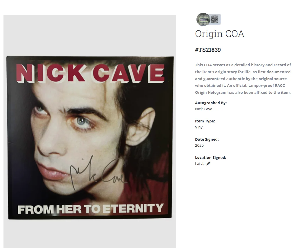 Nick Cave From Her To Eternity Signed Autographed Vinyl Record LP w/COA, image 2