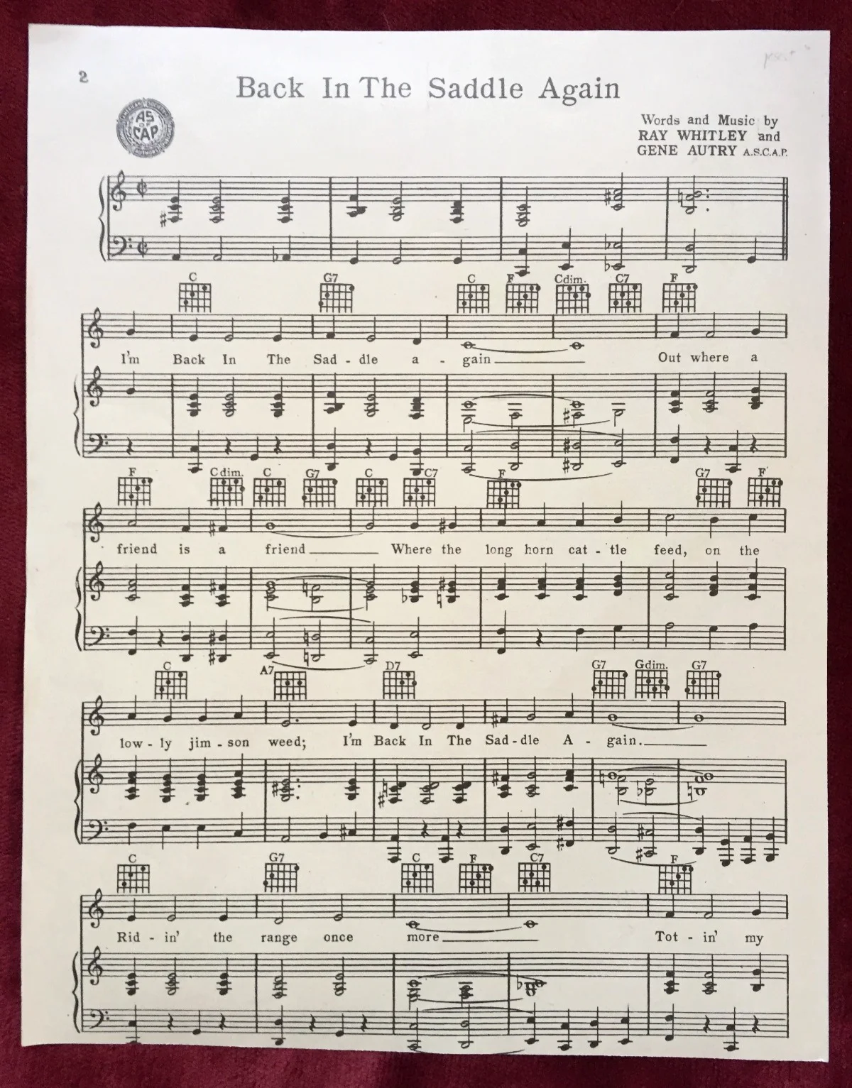 GENE AUTRY SIGNED - BACK IN THE SADDLE AGAIN - Sheet Music Cover, RARE, image 3