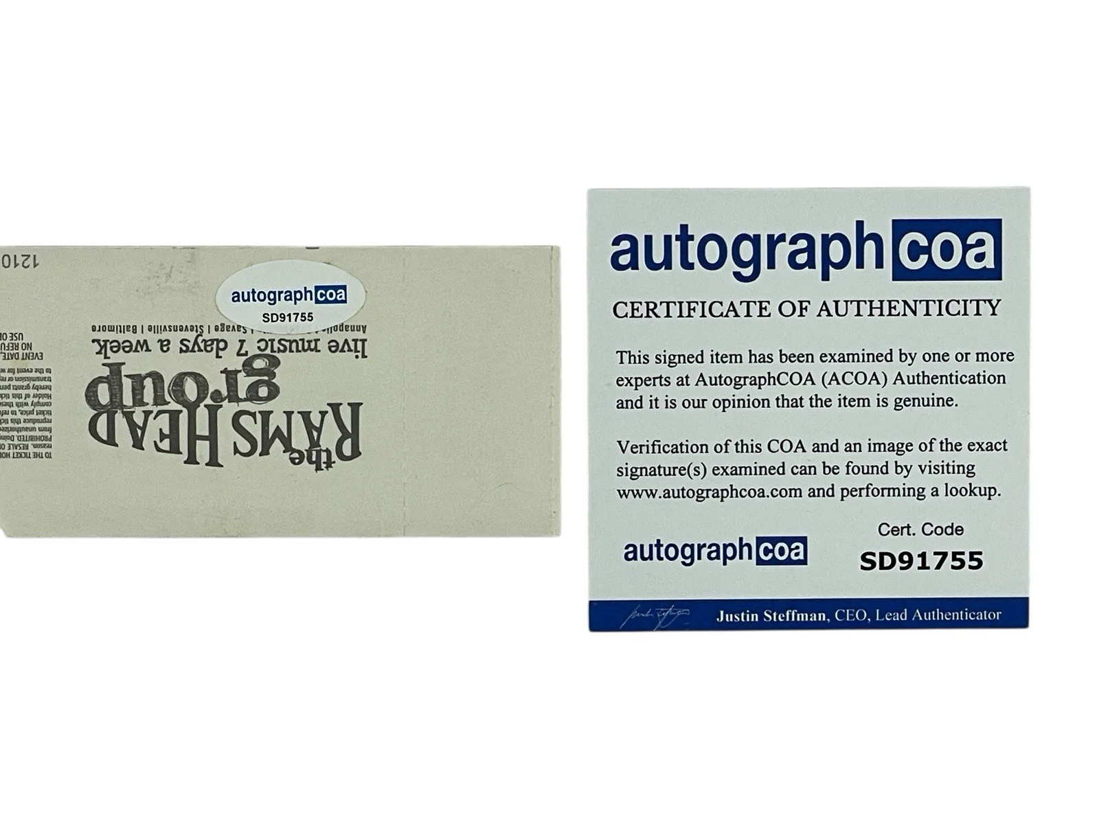 Sebastian Bach Autographed Rams Head Live Concert Ticket Stub 2012 ACOA Skid Row, изображение 3
