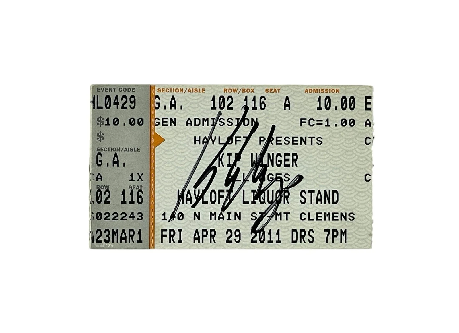 Kip Winger Autographed Hand Signed Hayloft Concert Ticket Stub ACOA Certified, изображение 2