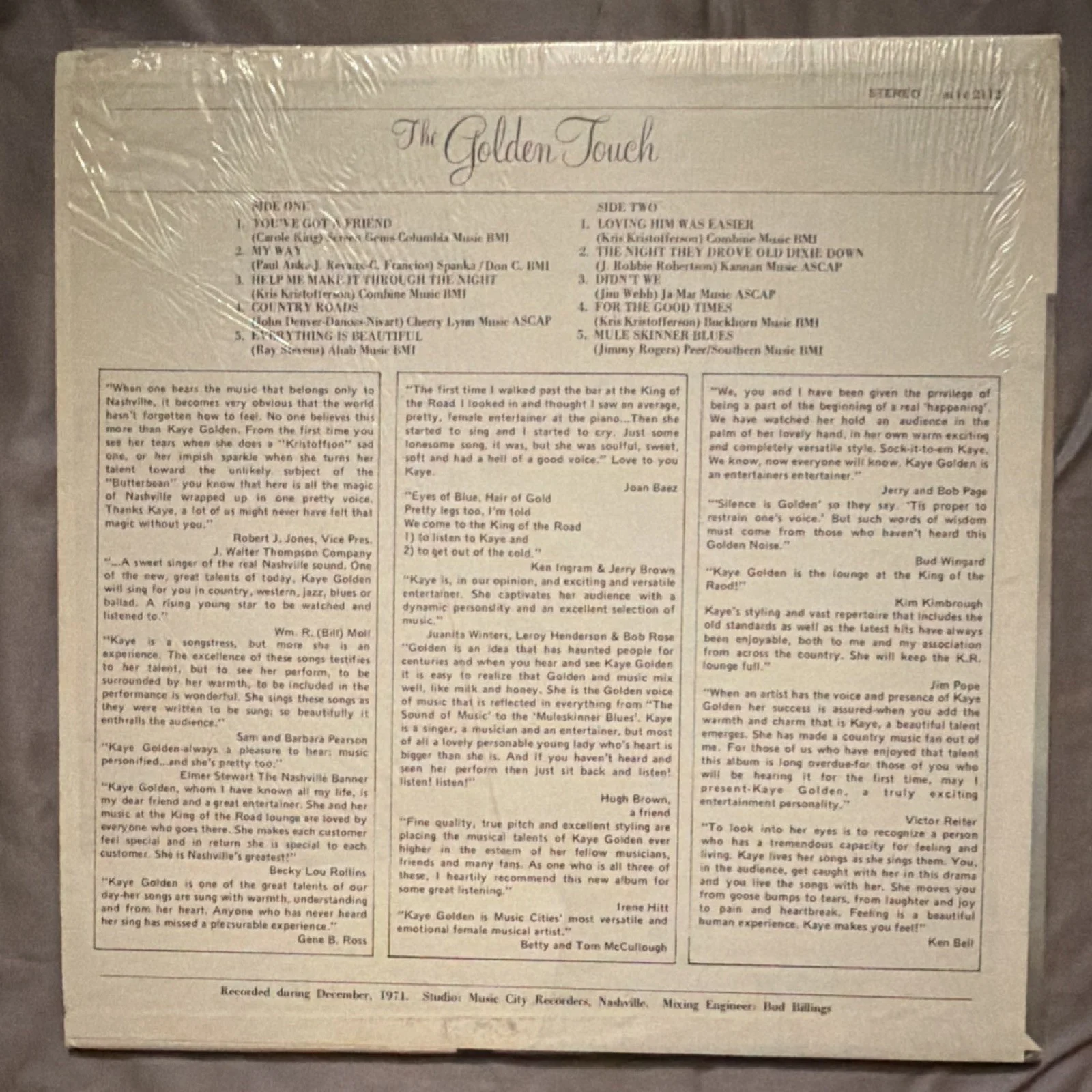 Kaye Golden The Golden Touch Signed Original LP Vinyl Record Music Industry, изображение 2