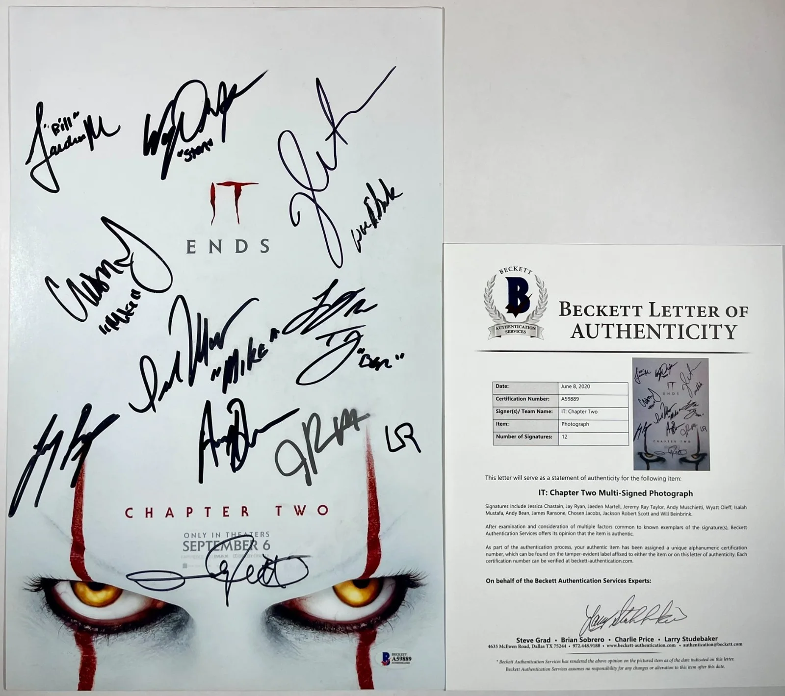 James Ransone — IT Chapter Two Cast Signed By 12 11x17 Movie Poster Chastain Ransone Beckett LOA
