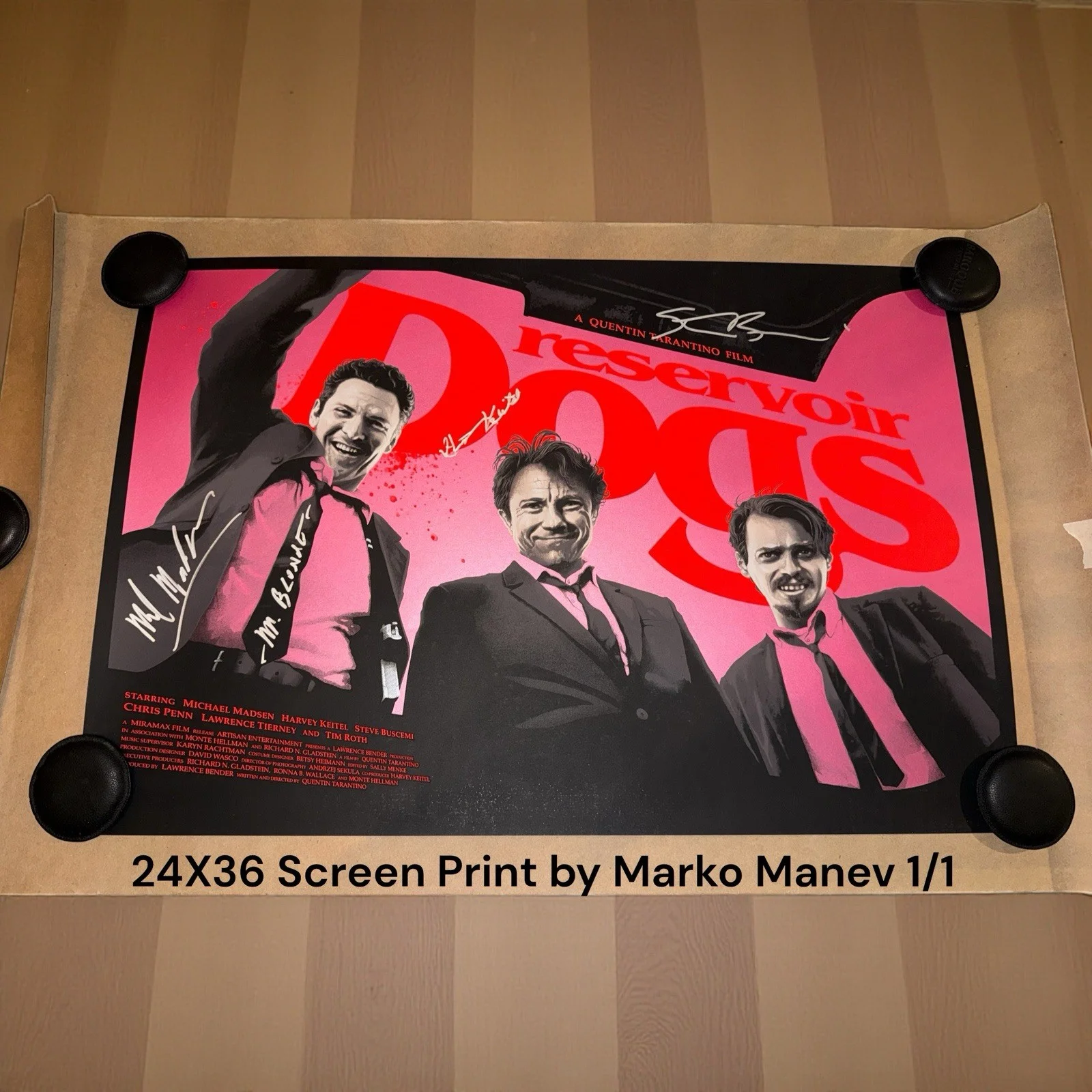 Harvey Keitel, Michael Madsen, Steve Buscemi — STEVE BUSCEMI SIGNED RESERVOIR DOGS POSTER ART PRINT KEITEL, MADSEN 1/1 JSA, изображение 3