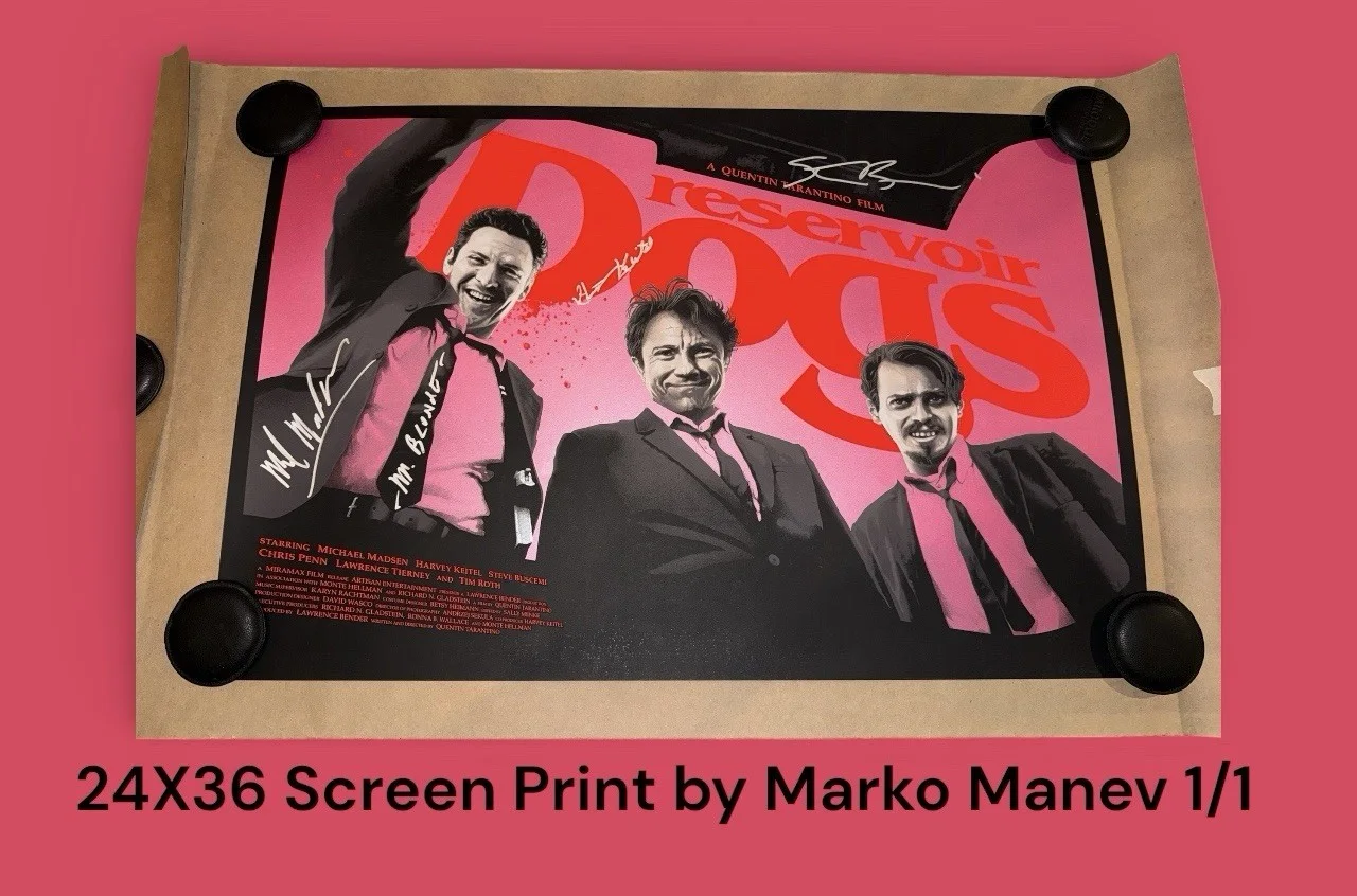 Harvey Keitel, Michael Madsen, Steve Buscemi — STEVE BUSCEMI SIGNED RESERVOIR DOGS POSTER ART PRINT KEITEL, MADSEN 1/1 JSA, изображение 4