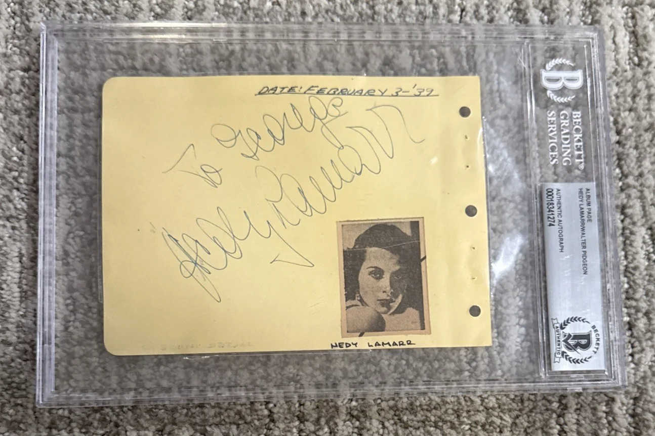 1939 Hedy Lamarr Walter Pidgeon Signed Paper Card BAS Beckett SLAB Slabbed, изображение 3