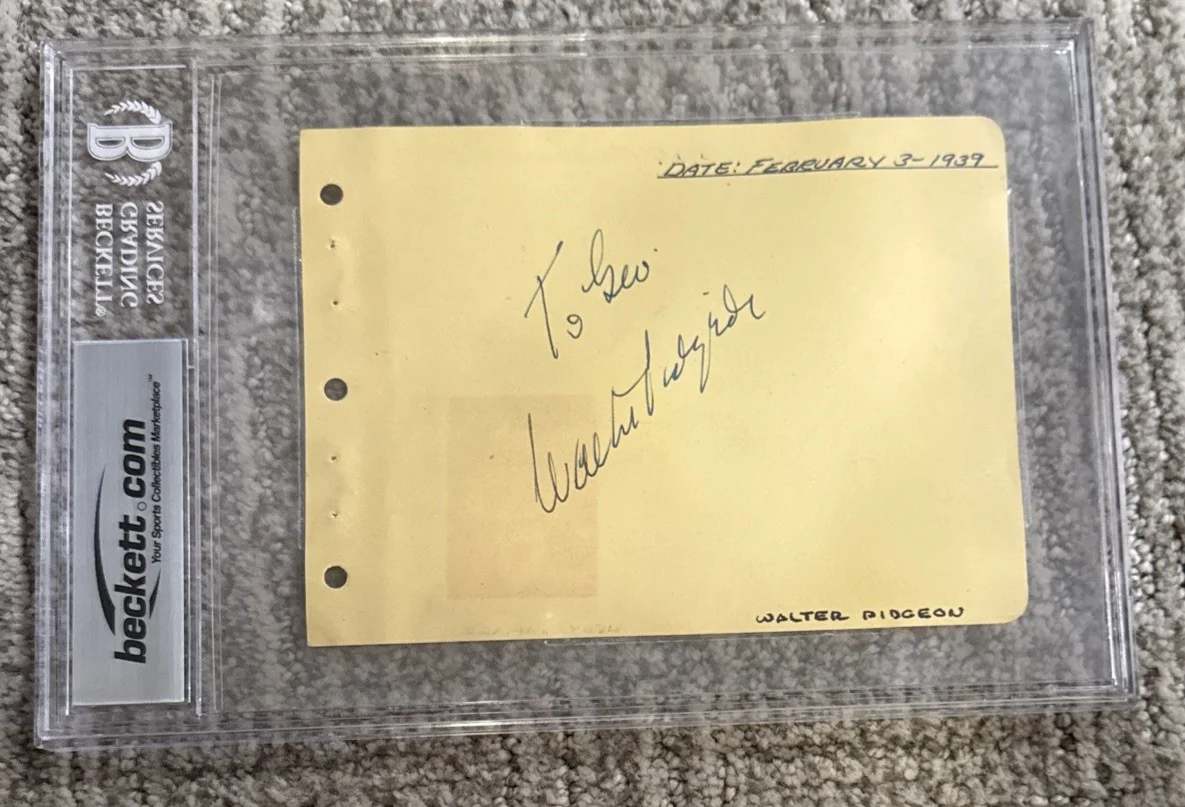1939 Hedy Lamarr Walter Pidgeon Signed Paper Card BAS Beckett SLAB Slabbed, изображение 4