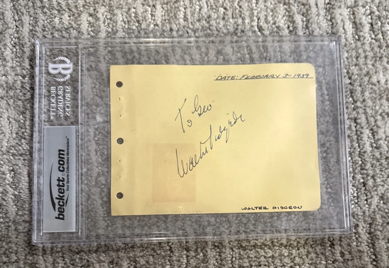 1939 Hedy Lamarr Walter Pidgeon Signed Paper Card BAS Beckett SLAB Slabbed, изображение 5