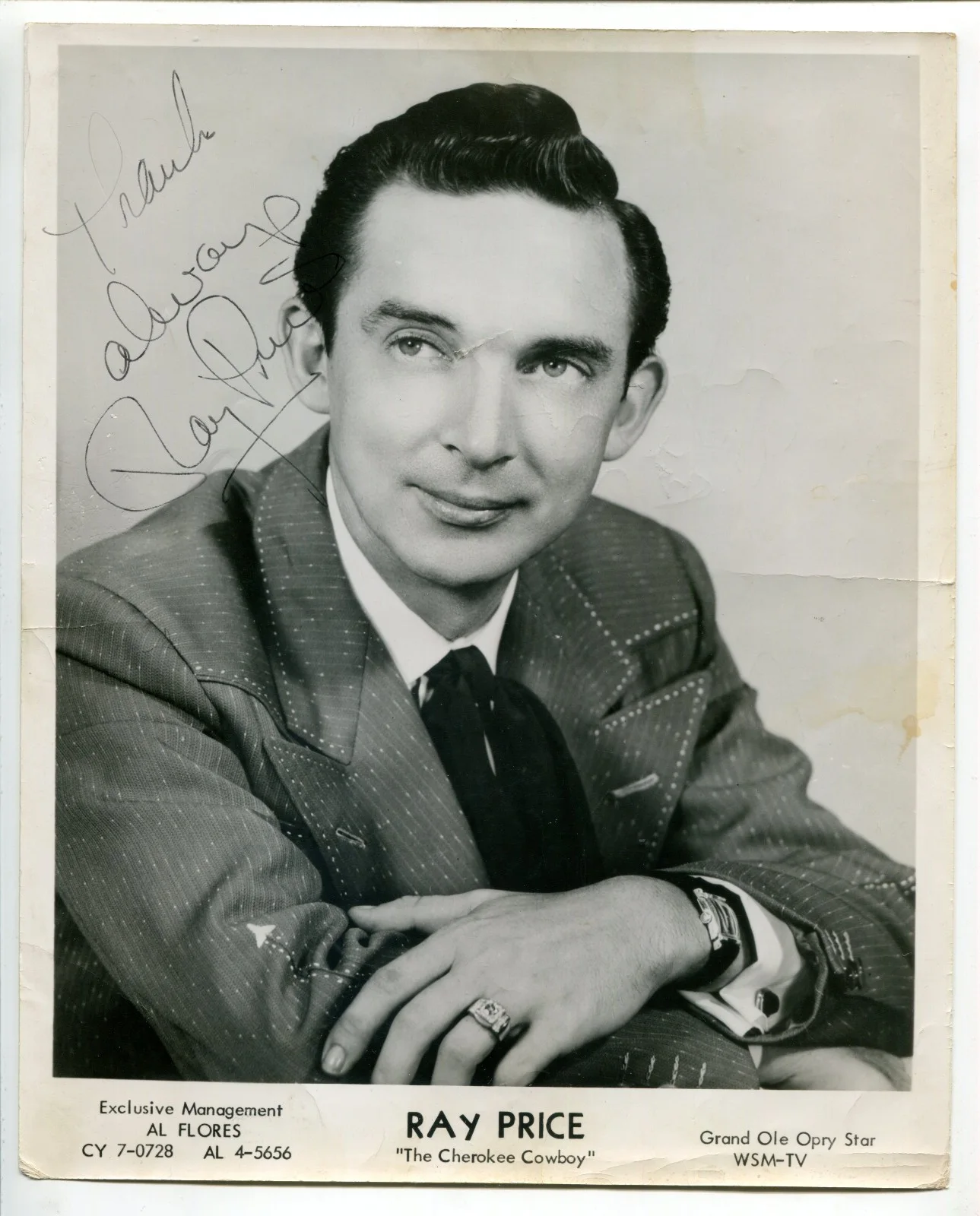 Ray Price The Cherokee Cowboy Signed Photo, Signed on Back By Band Members, image 2