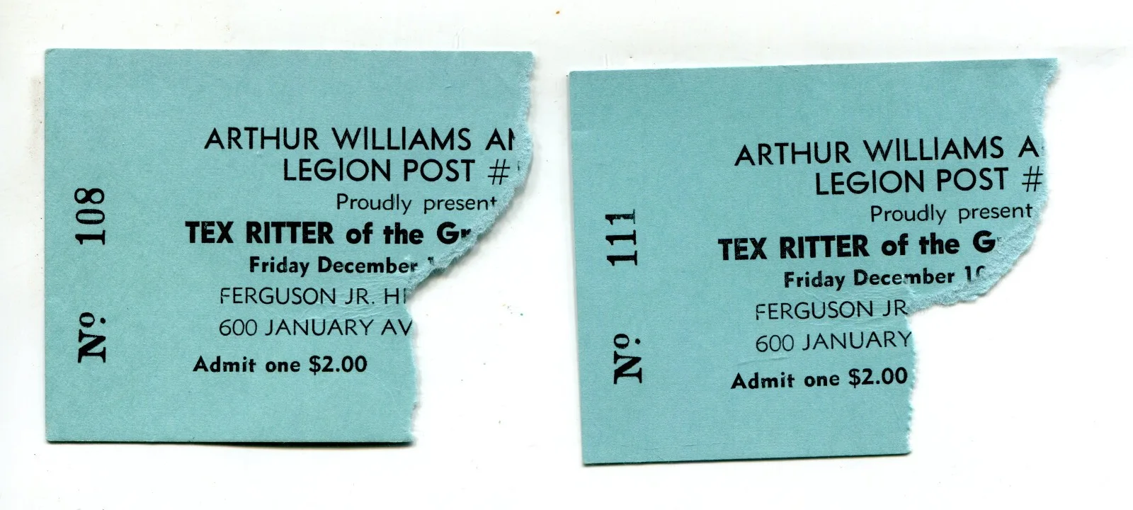 Tex Ritter Signed Program and Tickets, American Legion Post, Ferguson, MO, image 4