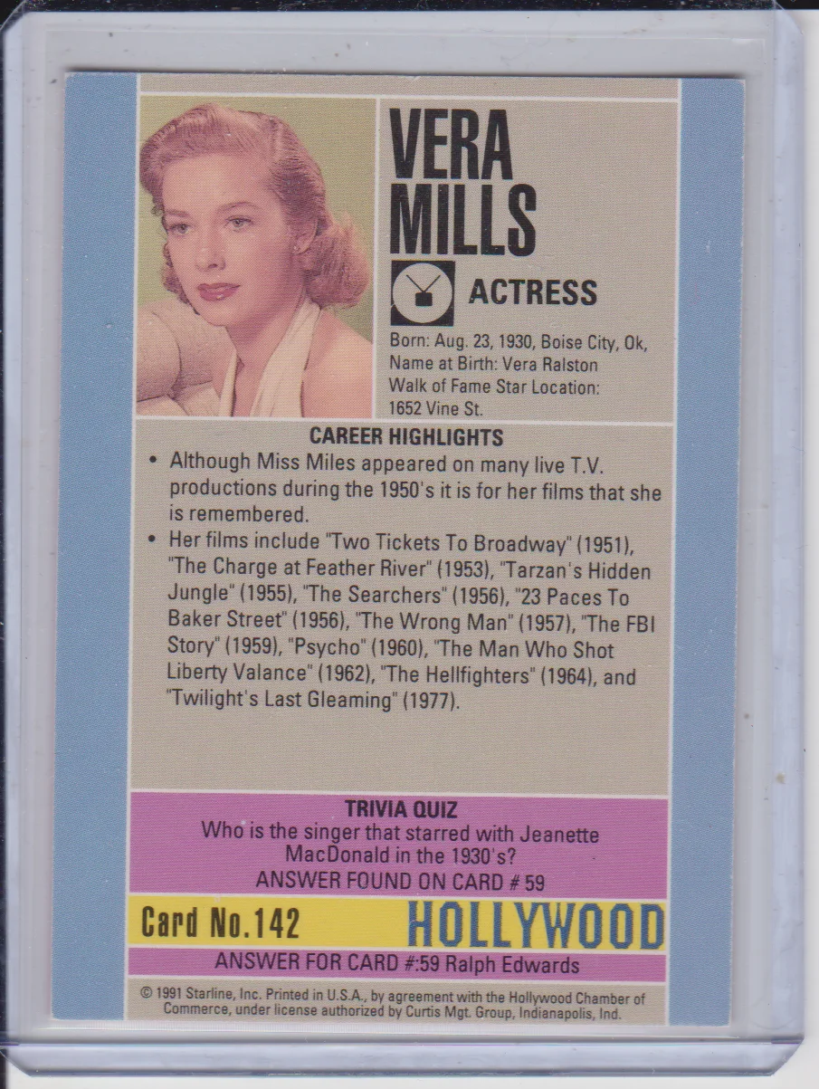 Vera Miles Autographed Hollywood Walk Of Fame Card, изображение 2