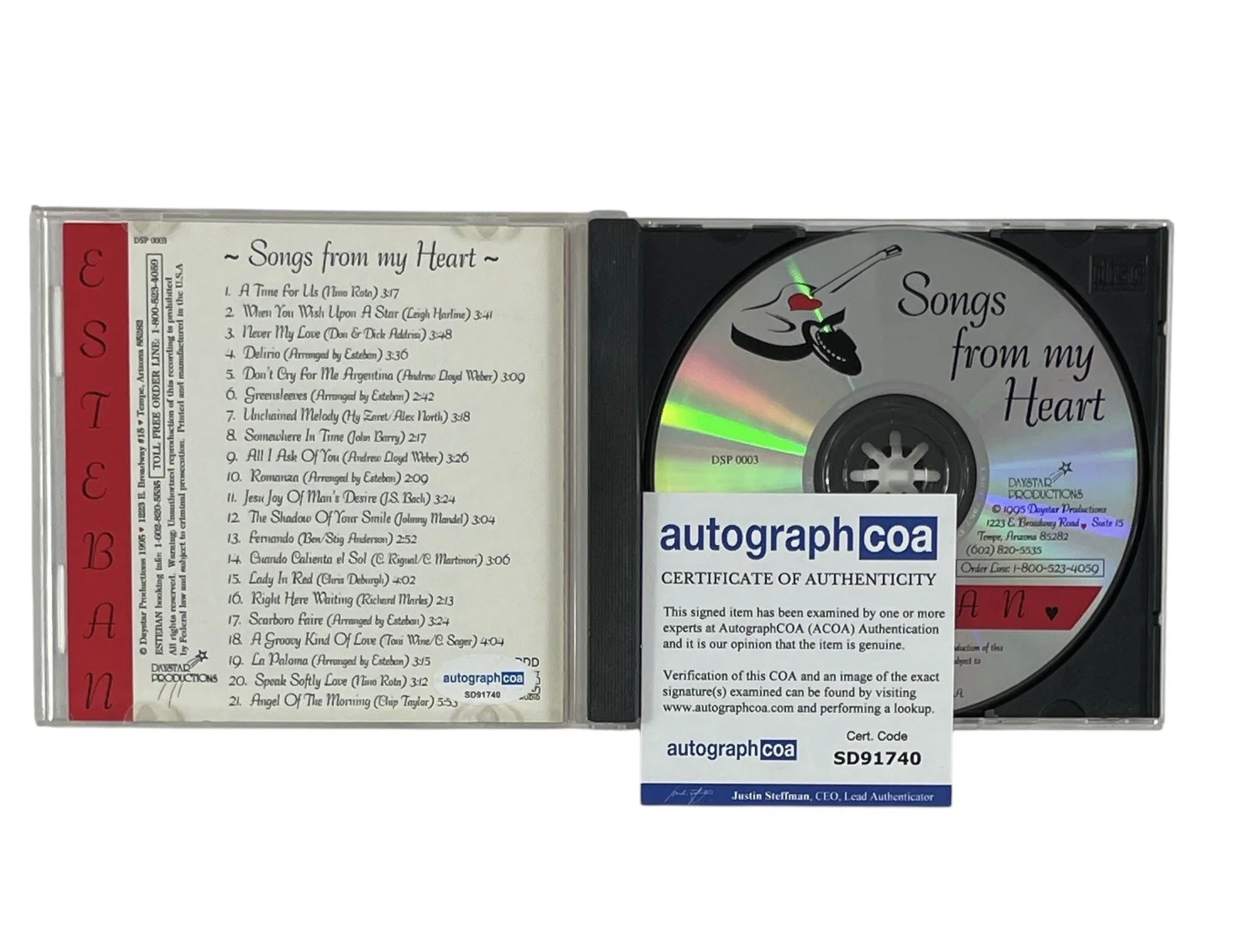Esteban Autographed Signed Songs From My Heart CD Signed – ACOA Stephen Paul 🎸, image 2