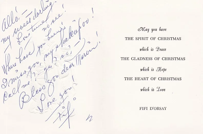 FIFI D'ORSAY Original Vintage 1977 SIGNED AUTOGRAPHED Christmas Holiday Card, image 2