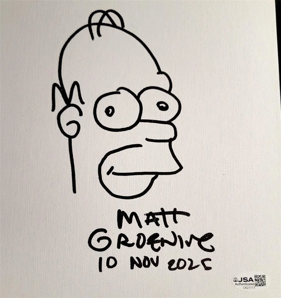 Matt Groening — Matt Groening signed Original Homer Simpson 8x10 canvas sketch board auto JSA, изображение 2